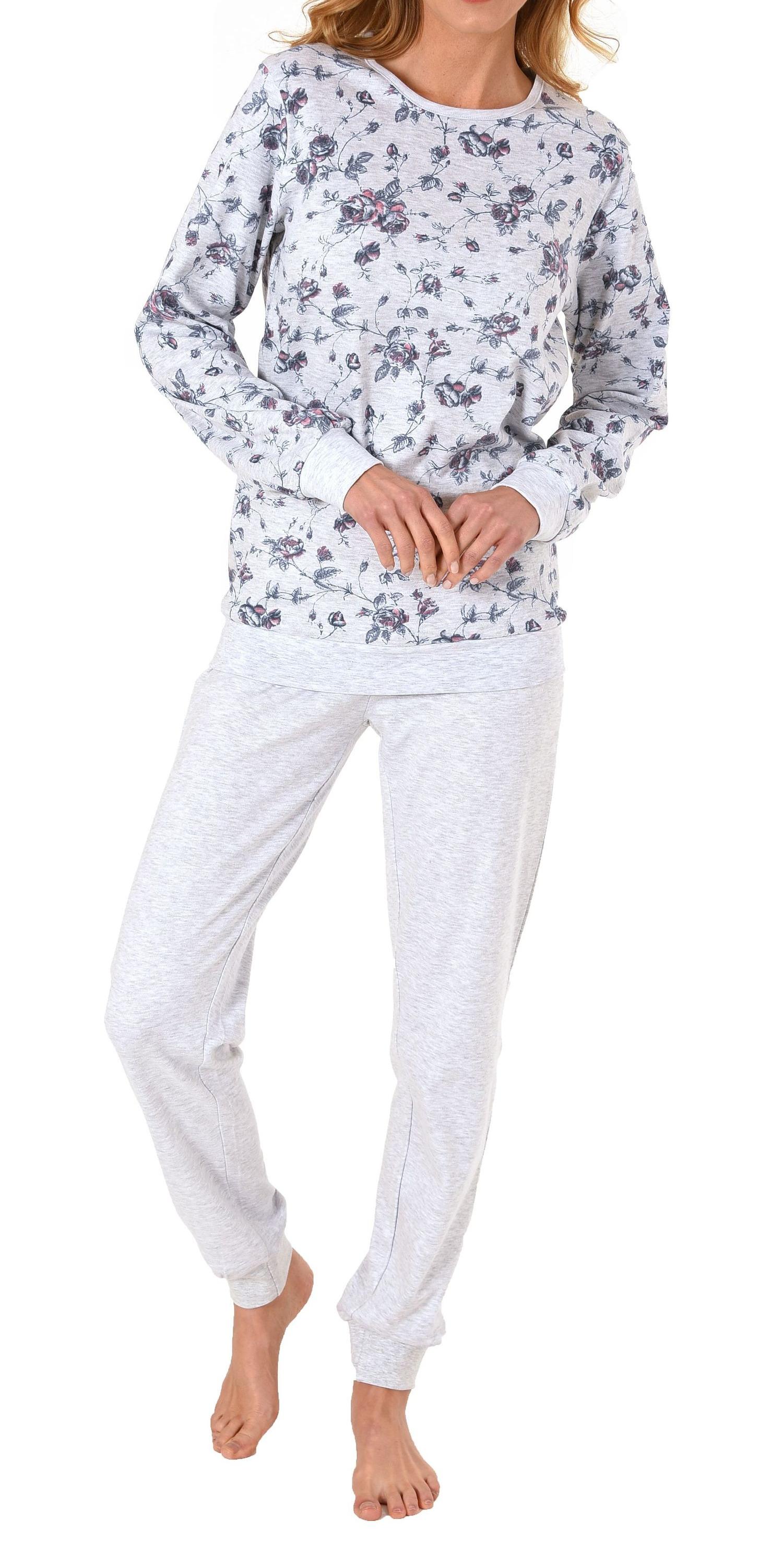 Eleganter Damen Schlafanzug Pyjama langarm mit Bündchen in Kuschel Interlock Qualität