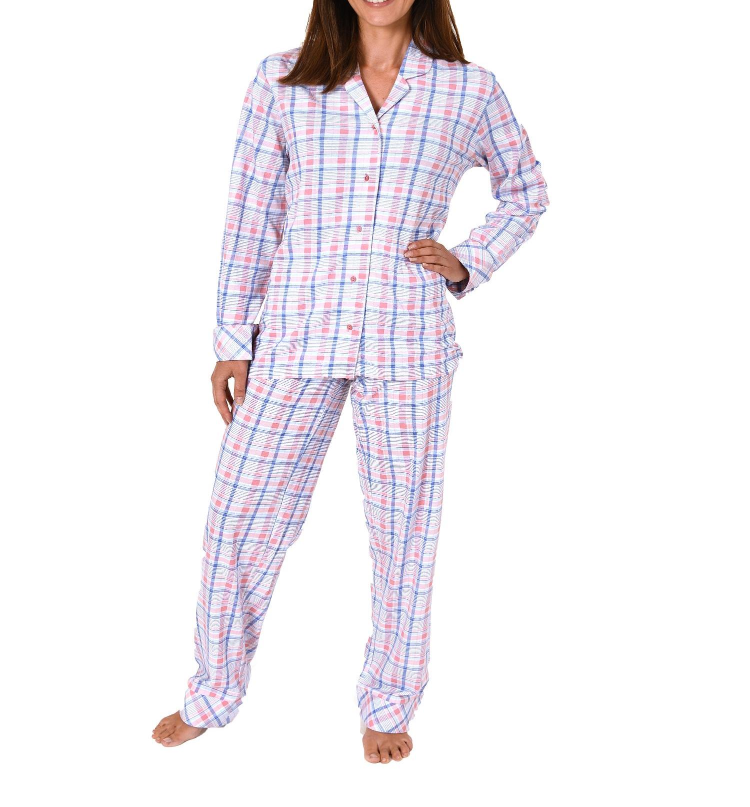 Eleganter Damen Schlafanzug Pyjama langarm in Karo-Optik zum durchknöpfen 60773