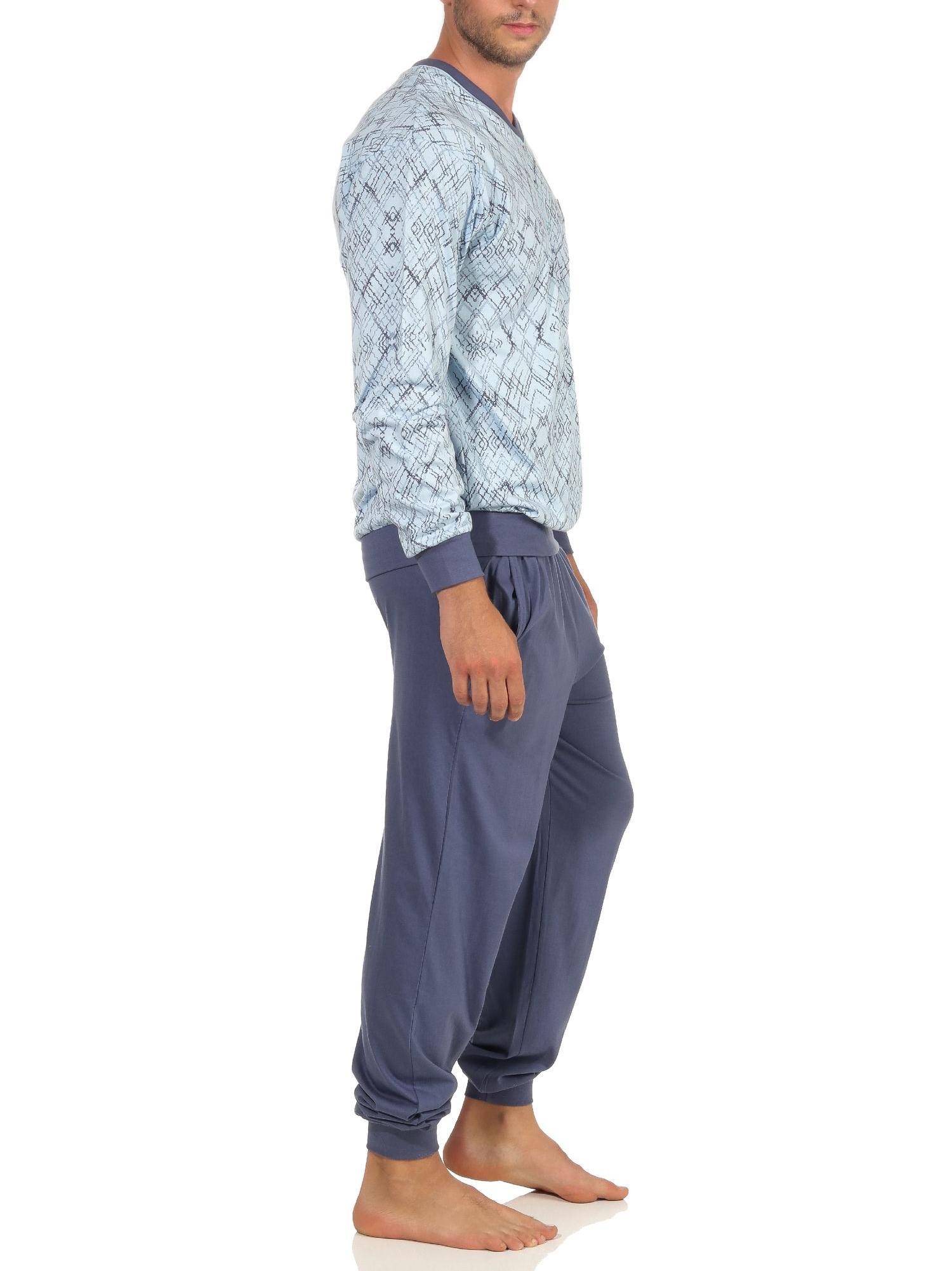 Herren Pyjama Schlafanzug langarm mit Bündchen in grapischen Muster  - 102 101 90 488