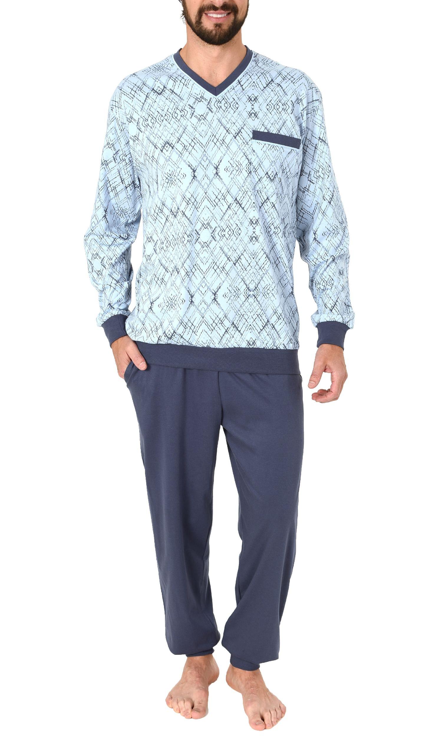 Herren Pyjama Schlafanzug langarm mit Bündchen in grapischen Muster  - 102 101 90 488