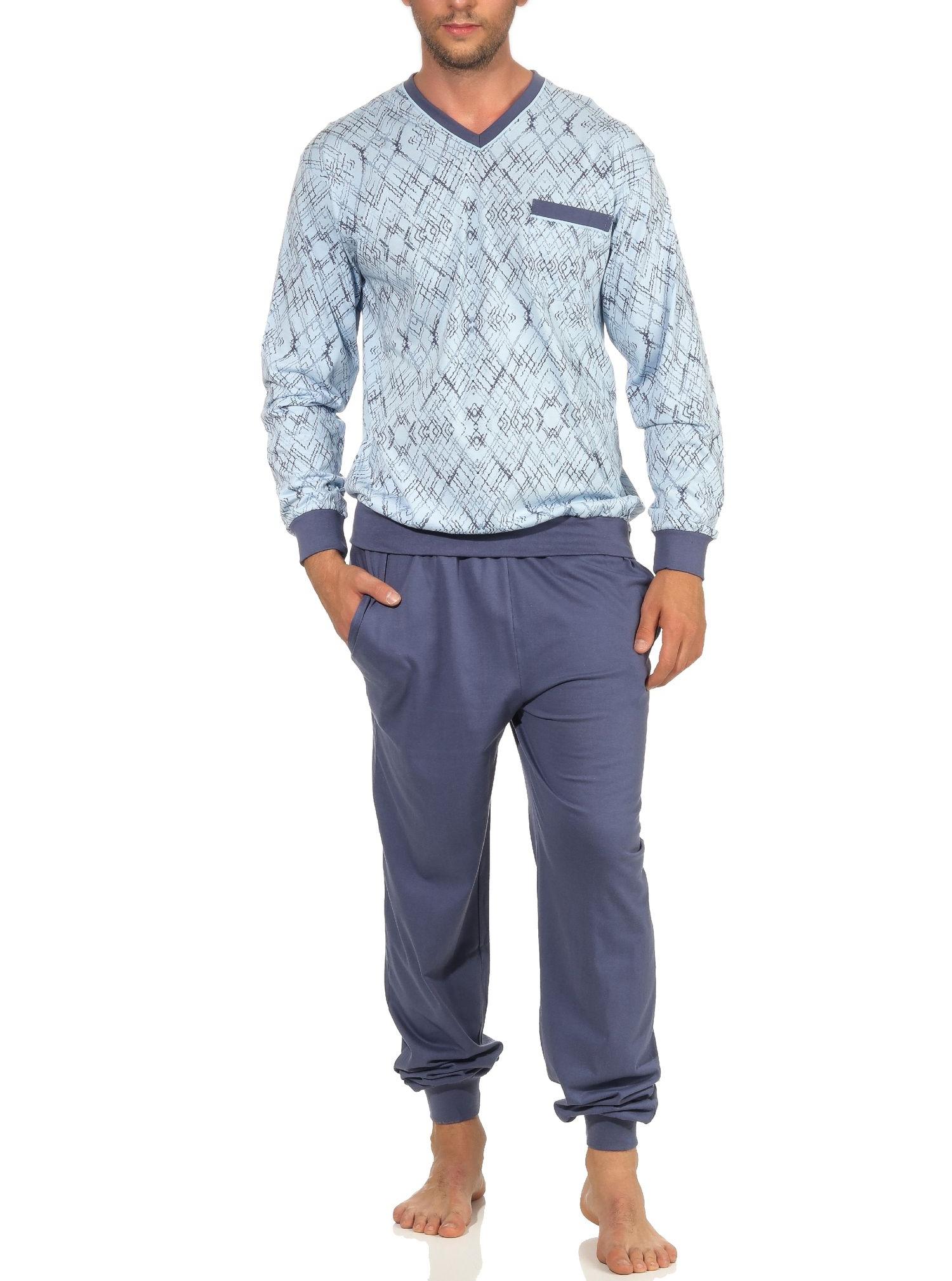 Herren Pyjama Schlafanzug langarm mit Bündchen in grapischen Muster  - 102 101 90 488