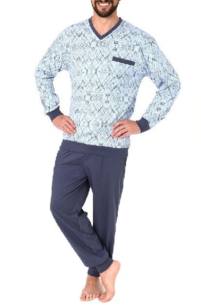 Herren Pyjama Schlafanzug langarm mit Bündchen in grapischen Muster  - 102 101 90 488