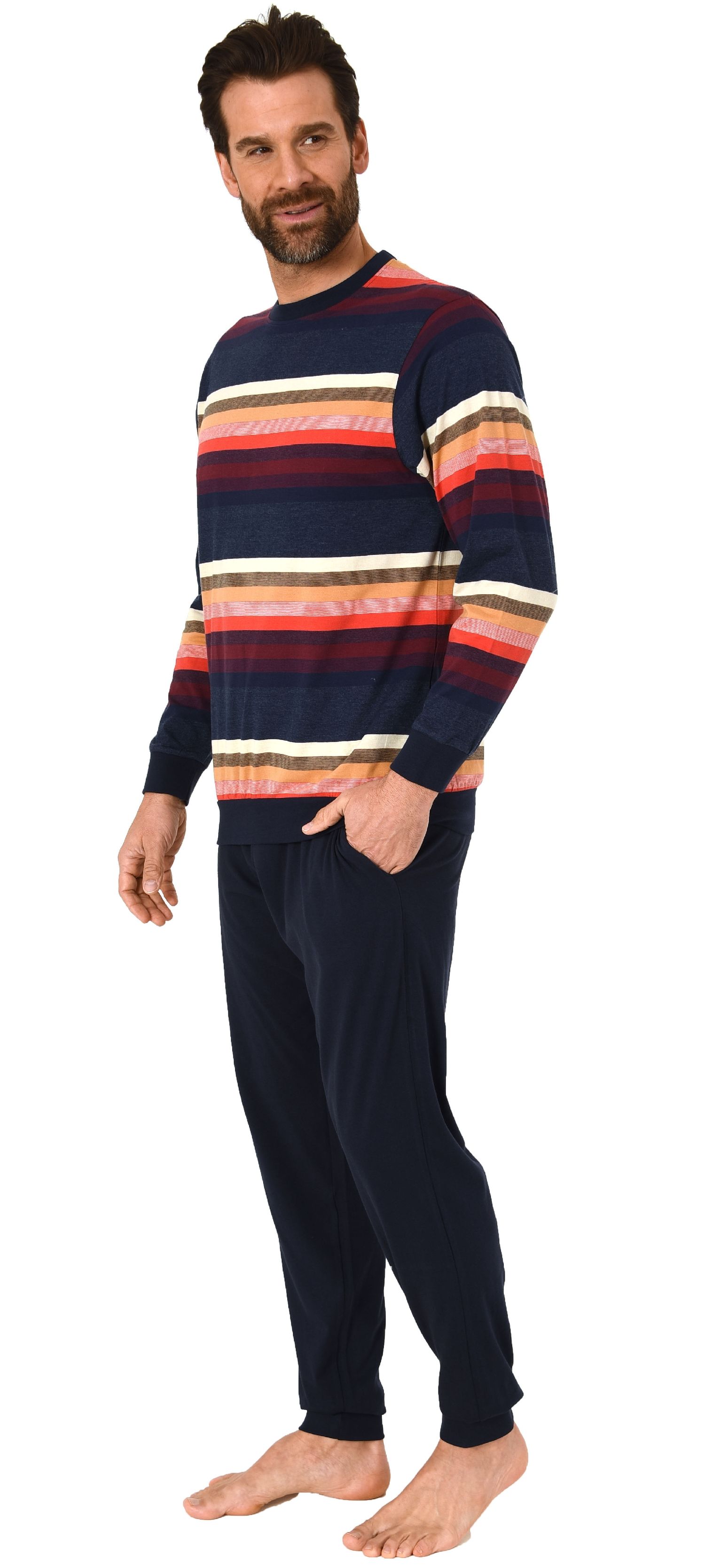 Herren Pyjama Schlafanzug langarm mit Bündchen in toller Streifenoptik  - 102 101 90 770