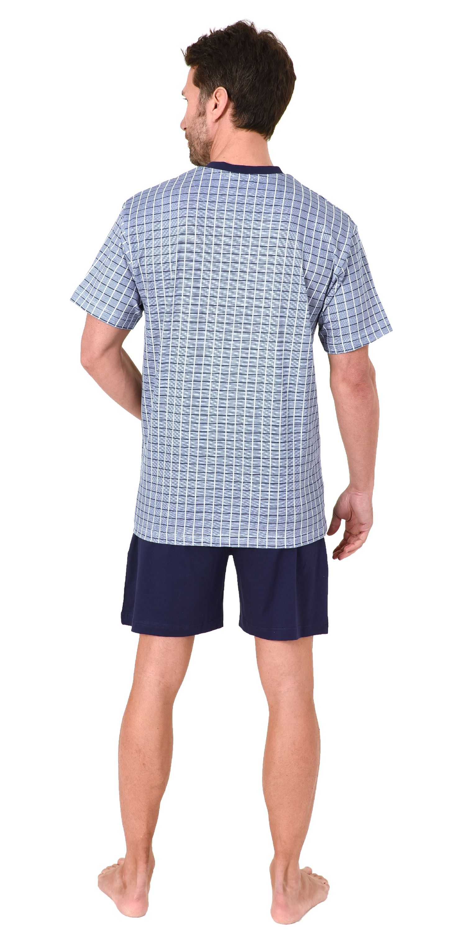 Herren Shorty Pyjama Schlafanzug kurzarm mit Knopfleiste am Hals in edler Karo Optik