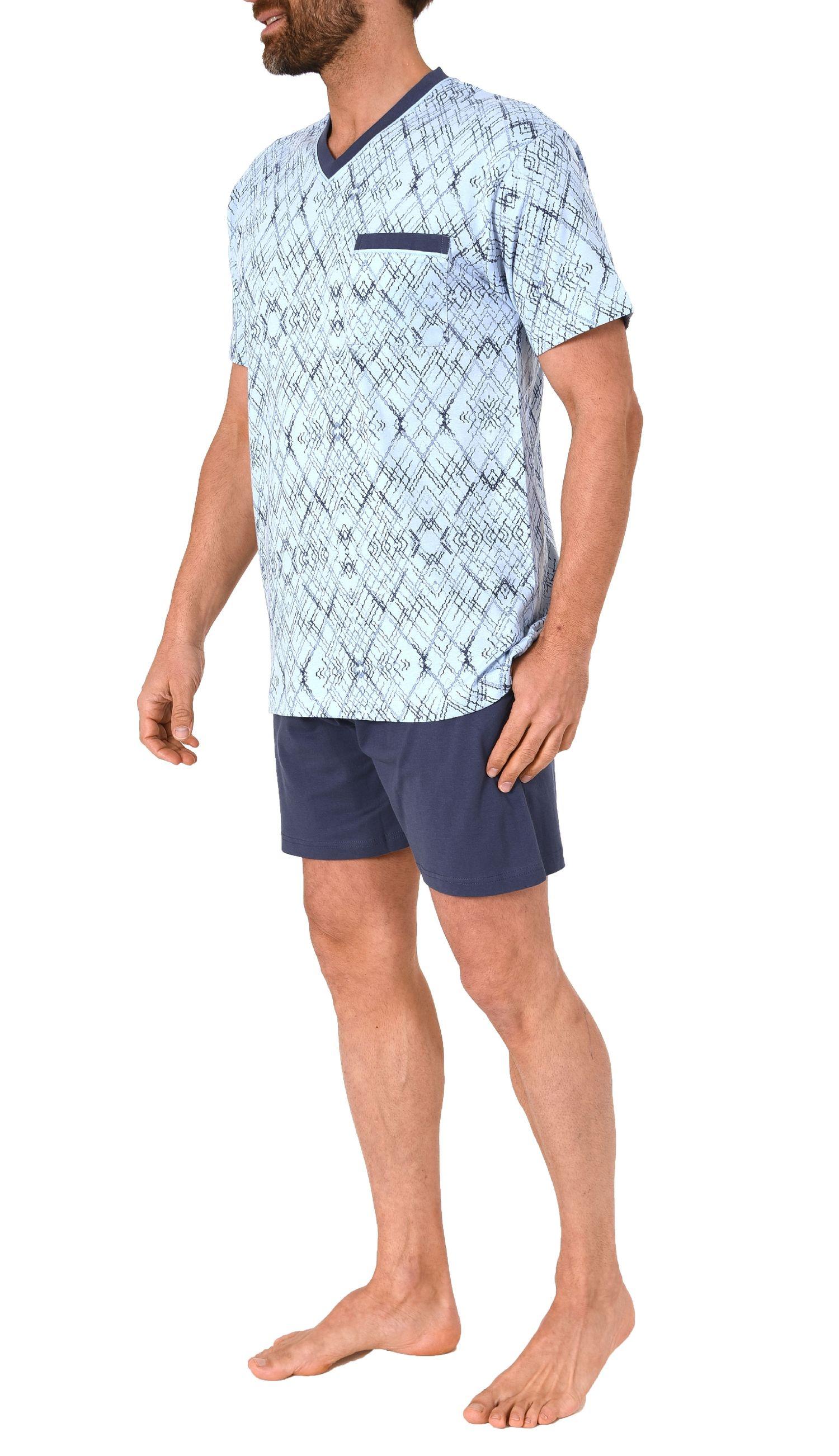 Herren Shorty Pyjama Schlafanzug kurzarm mit grapischen Muster  - 102 105 90 488