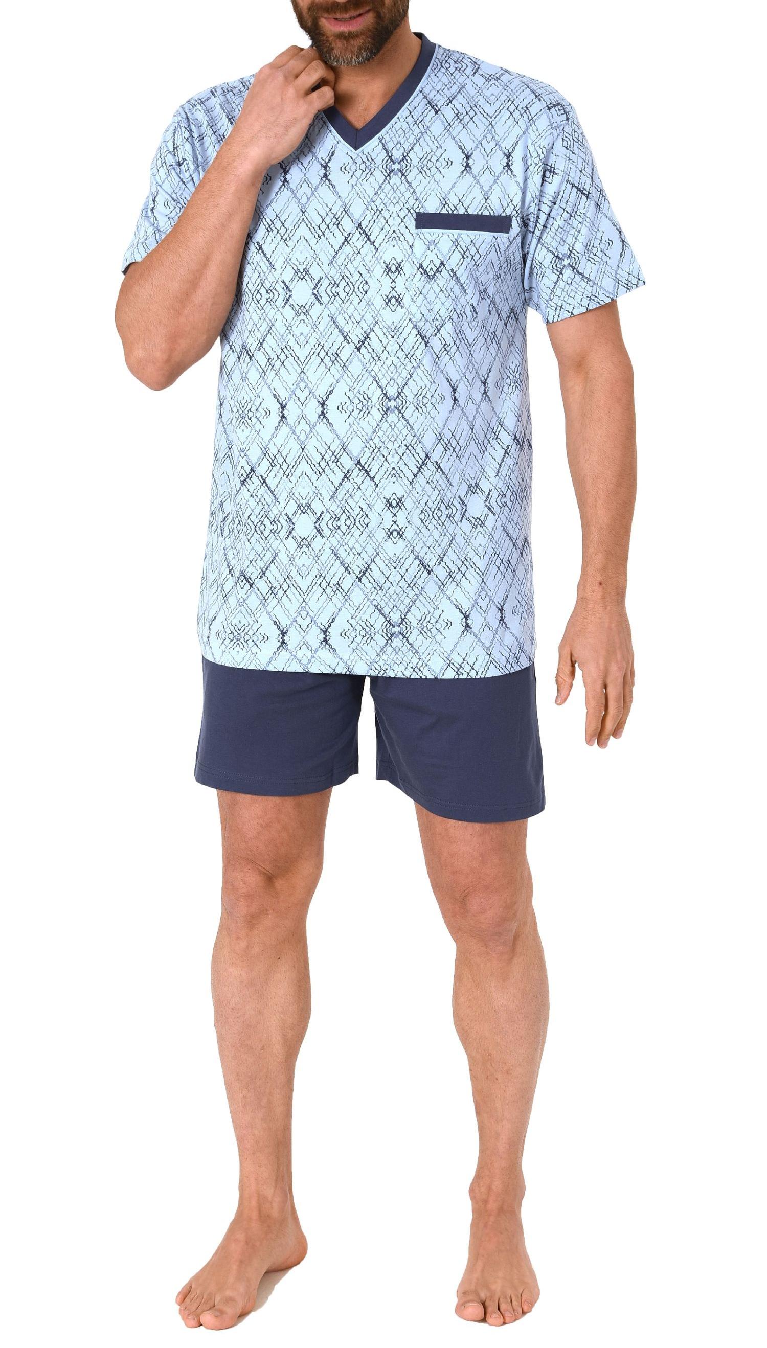 Herren Shorty Pyjama Schlafanzug kurzarm mit grapischen Muster  - 102 105 90 488