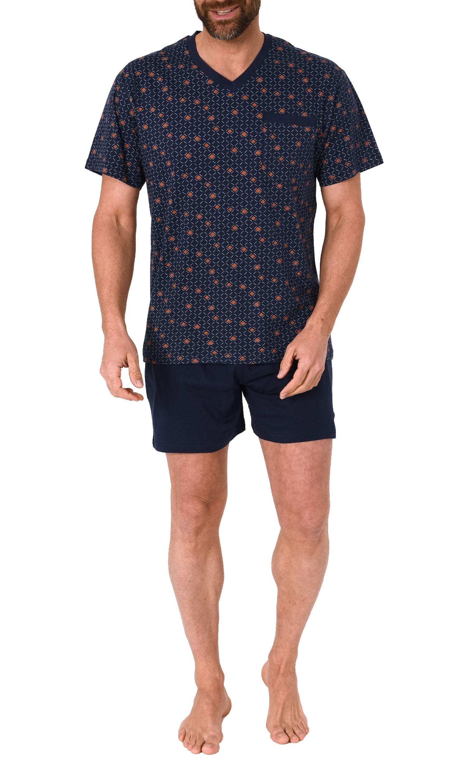 Eleganter Herren Shorty Pyjama Schlafanzug kurzarm mit V-Hals - 102 105 90 518 Eleganter Herren Shorty Pyjama Schlafanzug kurzarm mit V-Hals - 102 105 90 518