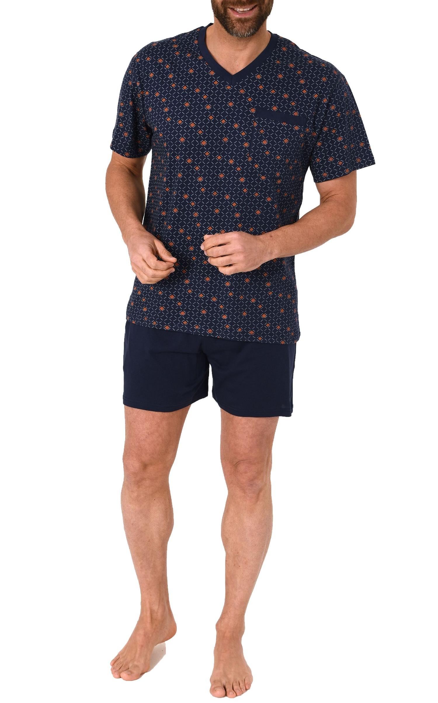Eleganter Herren Shorty Pyjama Schlafanzug kurzarm mit V-Hals - 102 105 90 518 Eleganter Herren Shorty Pyjama Schlafanzug kurzarm mit V-Hals - 102 105 90 518
