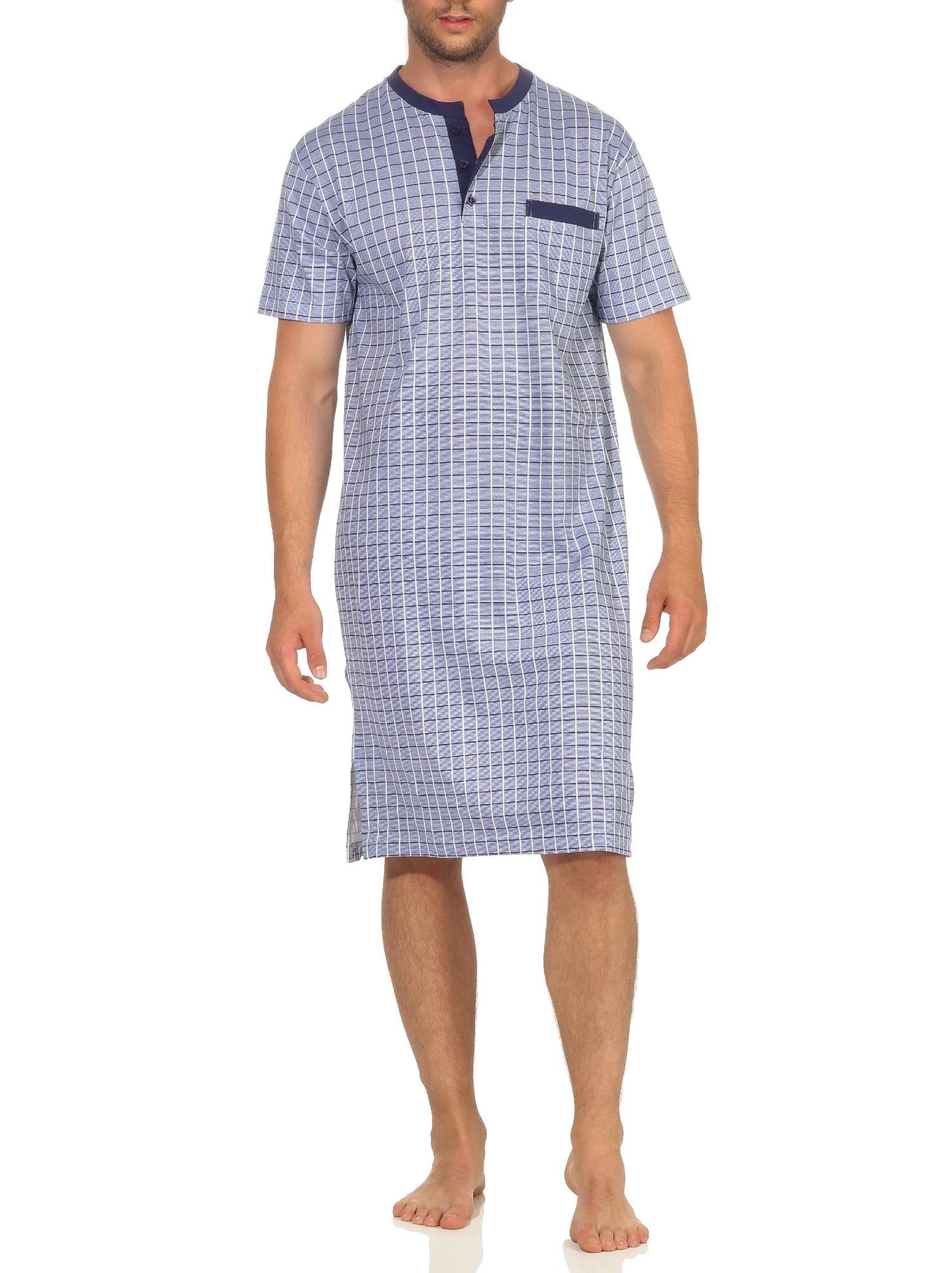 Herren Nachthemd kurzarm in eleganter Karo Optik - auch in Übergrössen bis Gr. 70
