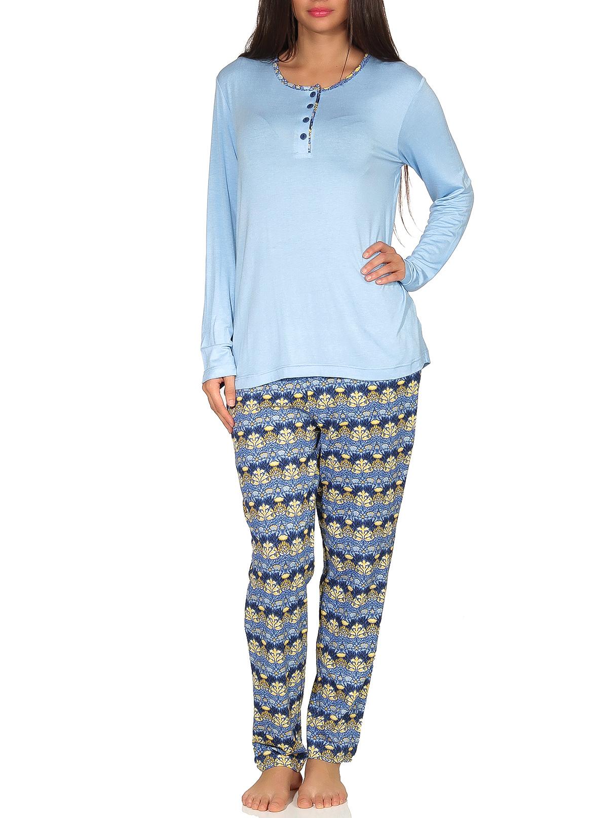 Softer Damen Pyjama Schlafanzug langarm aus weichem Viskose Stoff, Hose geblümt Softer Damen Pyjama Schlafanzug langarm aus weichem Viskose Stoff, Hose geblümt
