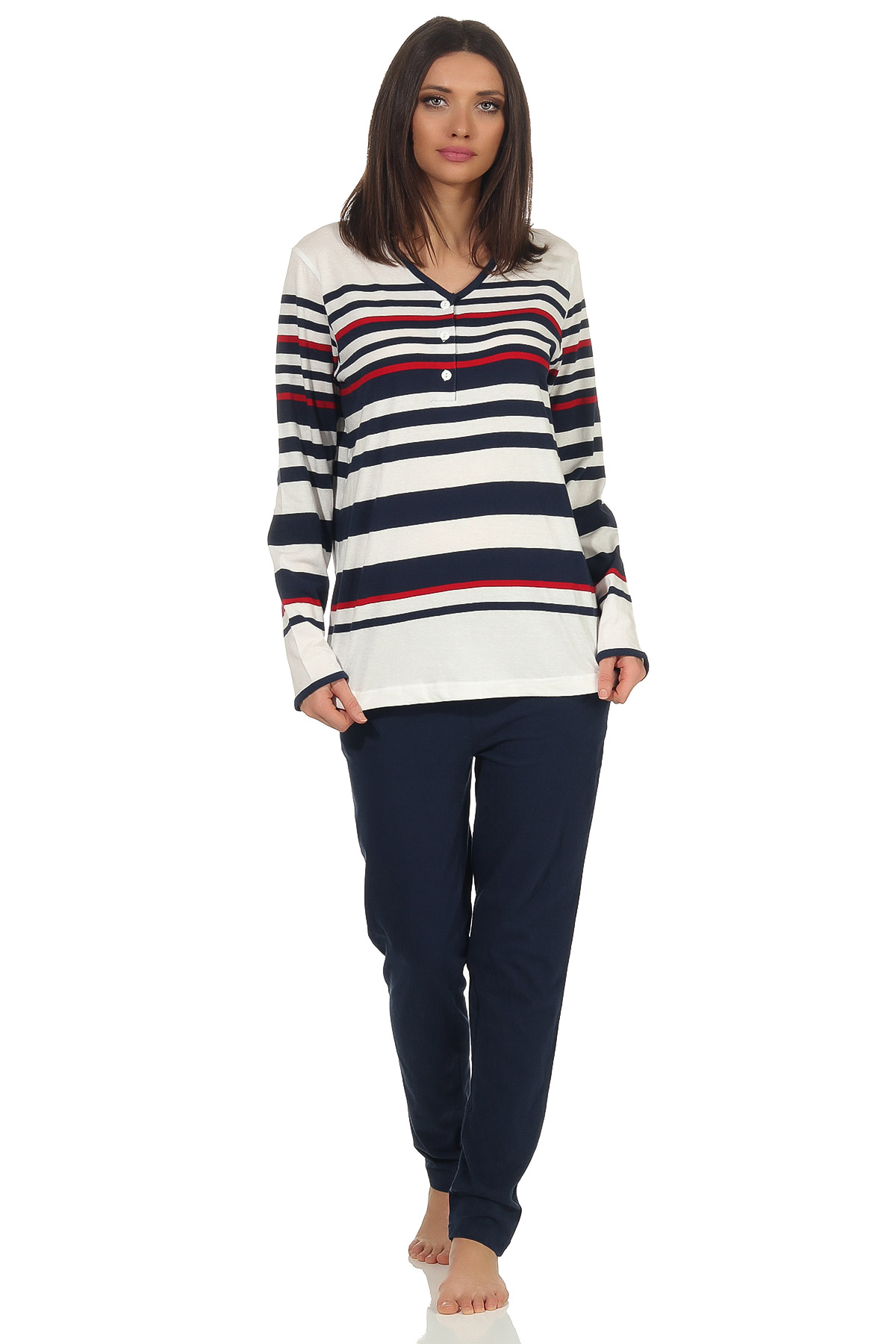 Maritimer Damen Pyjama langarm Schlafanzug in Streifenoptik mit Knopfleiste – 201 90 920 Maritimer Damen Pyjama langarm Schlafanzug in Streifenoptik mit Knopfleiste – 201 90 920
