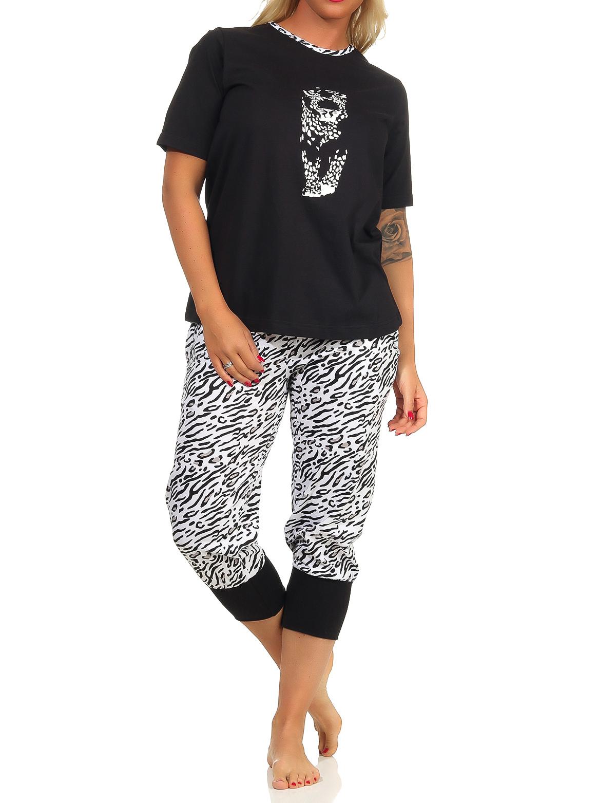 Capri Pyjama kurzarm Schlafanzug, Caprihose mit Bündchen, Tigermotiv, auch in Übergrössen Capri Pyjama kurzarm Schlafanzug, Caprihose mit Bündchen, Tigermotiv, auch in Übergrössen