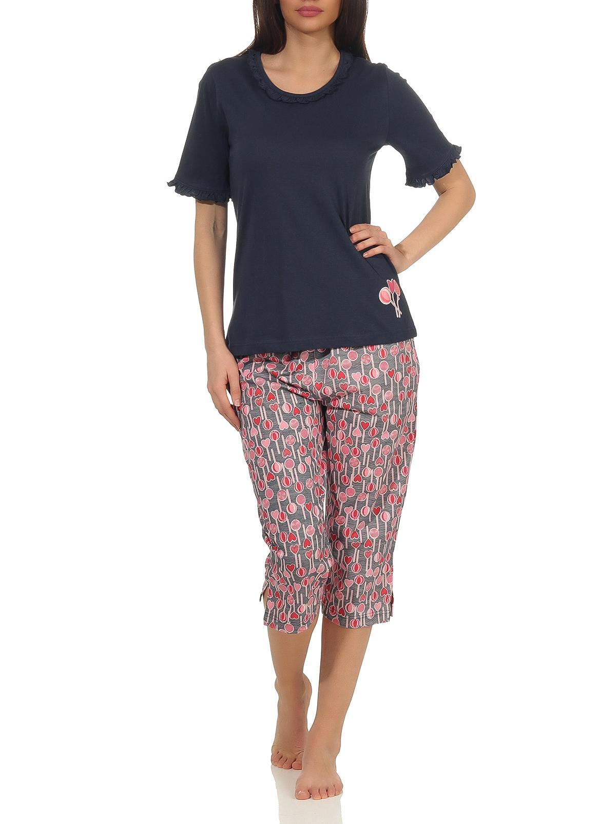 Damen Capri Pyjama Schlafanzug kurzarm  im verspielten Lolli Lutscher lollipop Design 