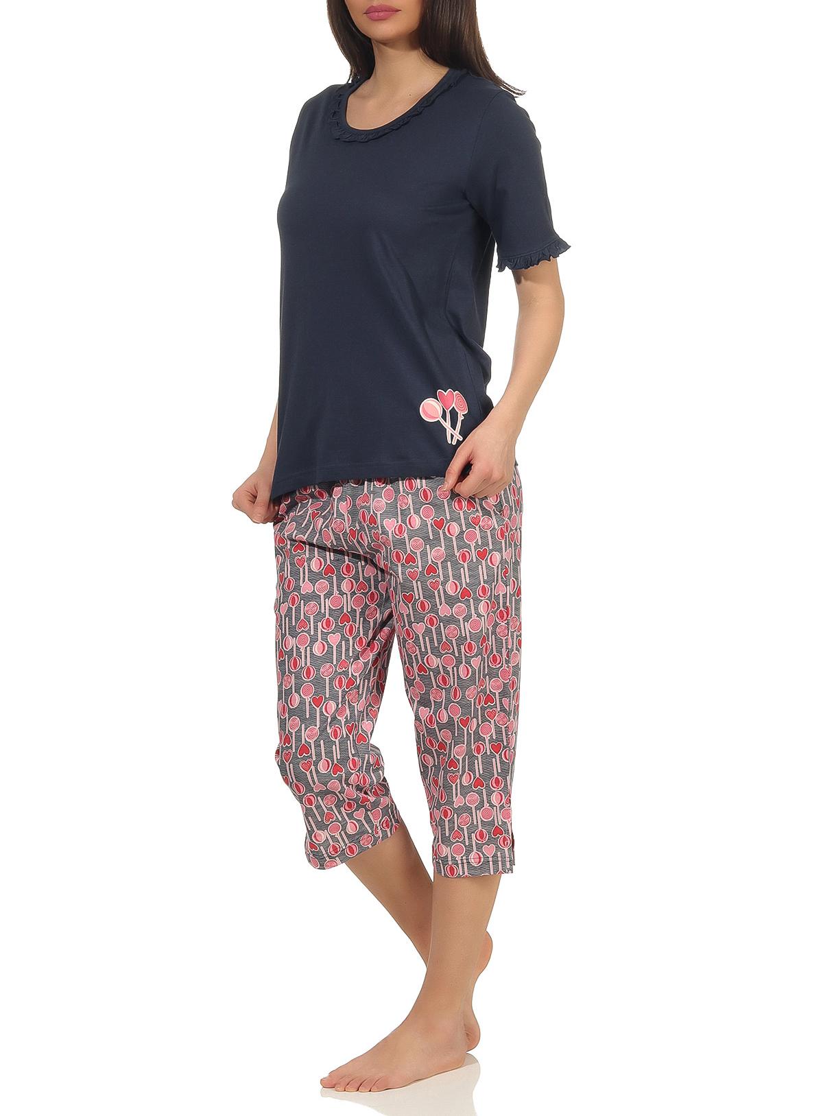 Damen Capri Pyjama Schlafanzug kurzarm  im verspielten Lolli Lutscher lollipop Design 