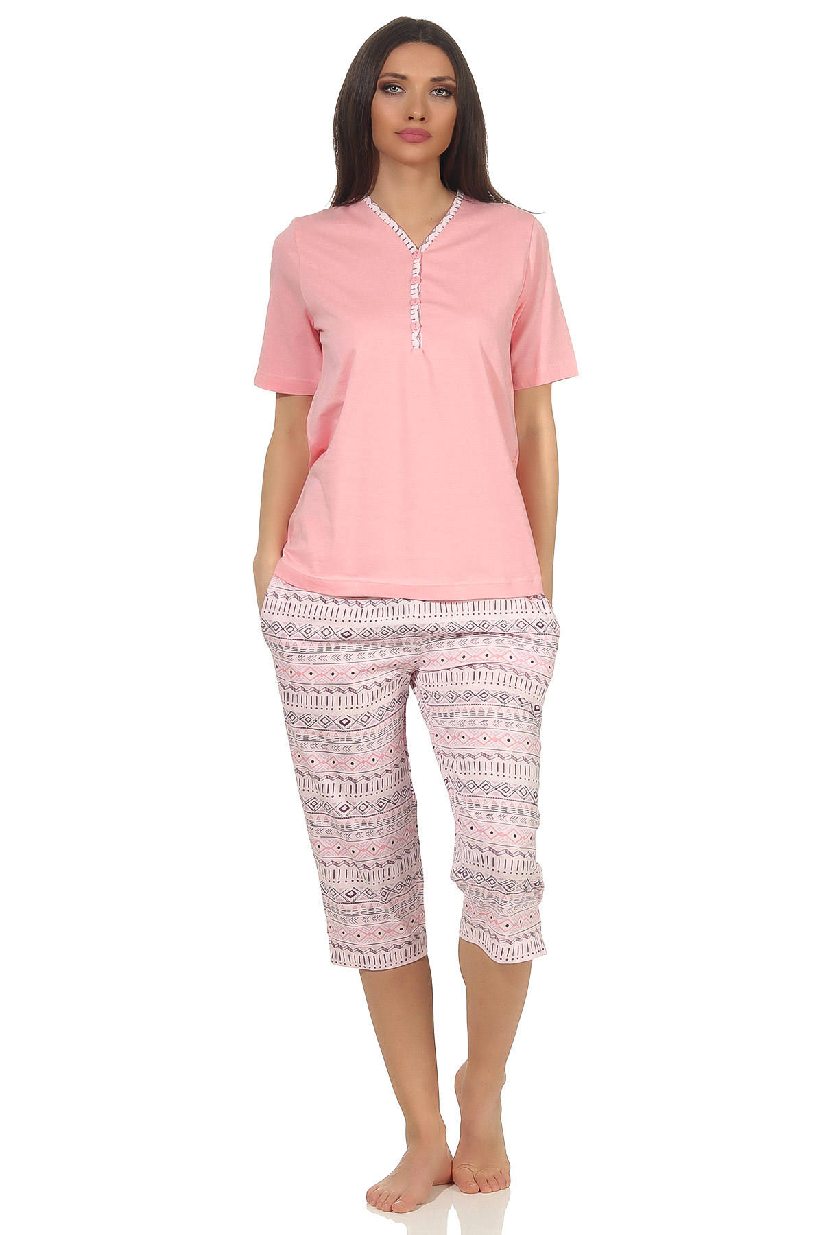 Damen Capri Pyjama kurzarm Ethnolook – auch in Übergrössen bis Grösse 60/62 – 102 204 90 226