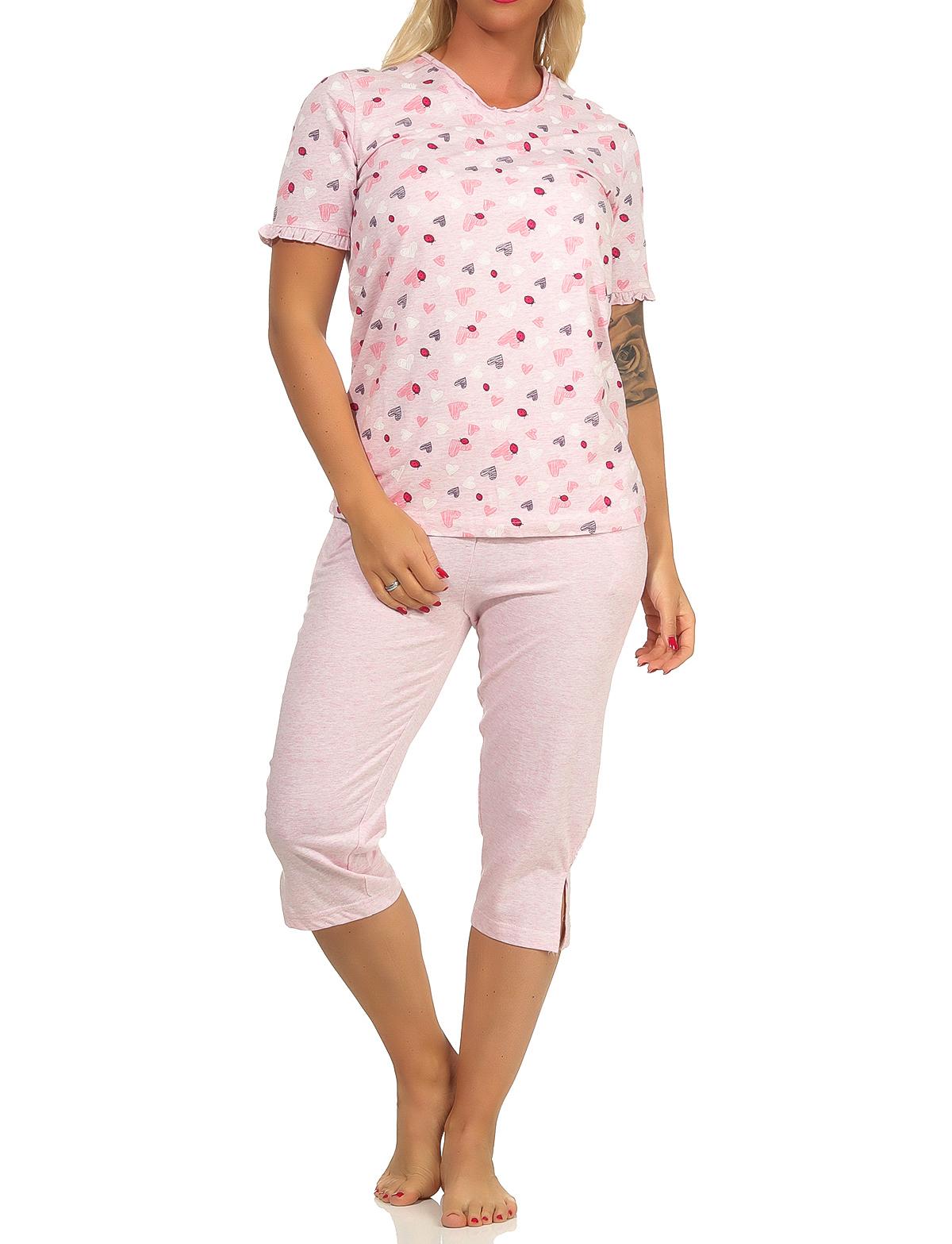 Damen Capri Pyjama kurzarm im Herz Allover Look in Melange-Optik - auch in Übergrössen Damen Capri Pyjama kurzarm im Herz Allover Look in Melange-Optik - auch in Übergrössen