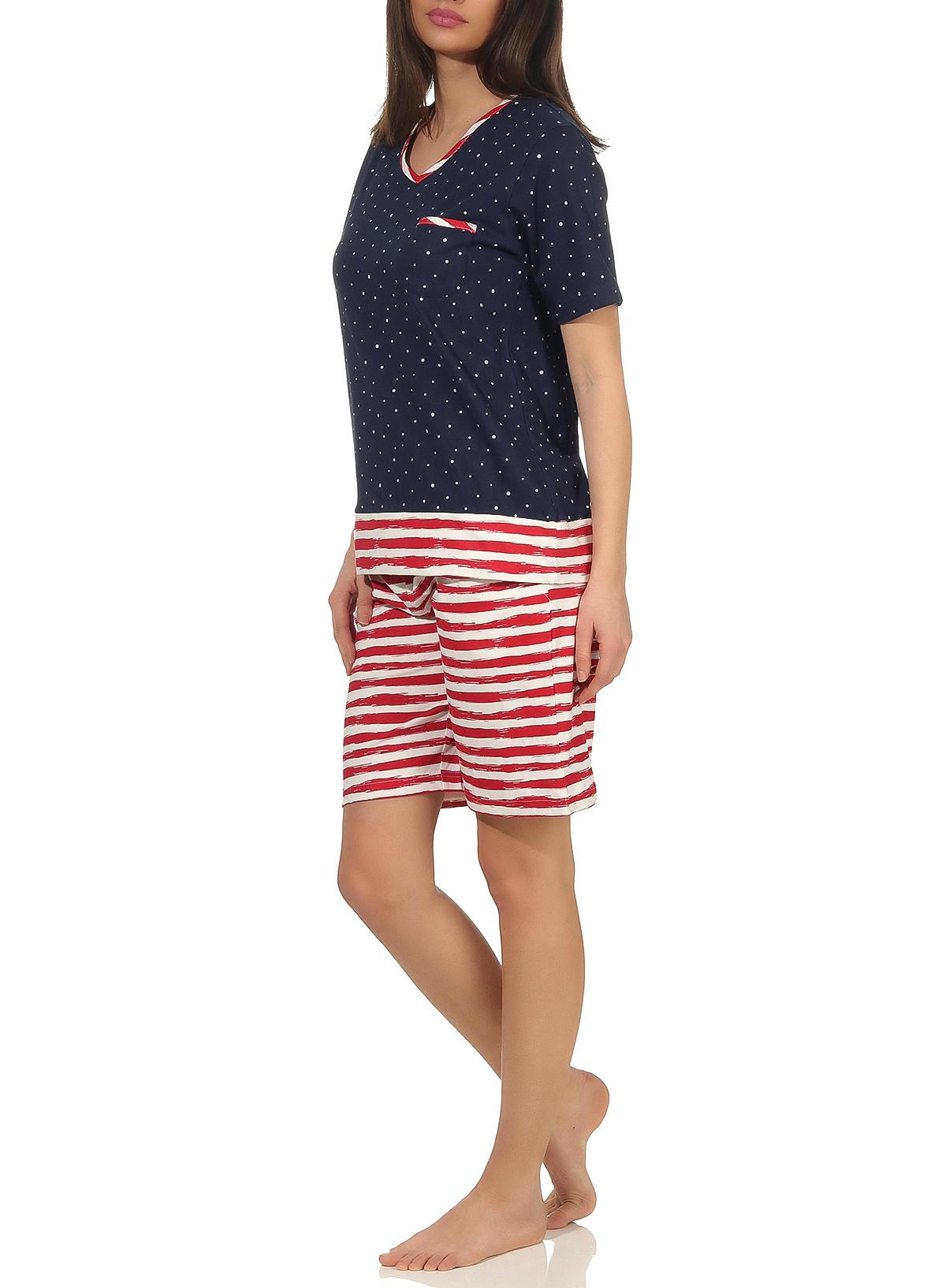 Maritimer Damen Shorty Schlafanzug kurzarm, Hose maritim gestreift, Top in Tupfen Look - 102 205 90 947 Maritimer Damen Shorty Schlafanzug kurzarm, Hose maritim gestreift, Top in Tupfen Look