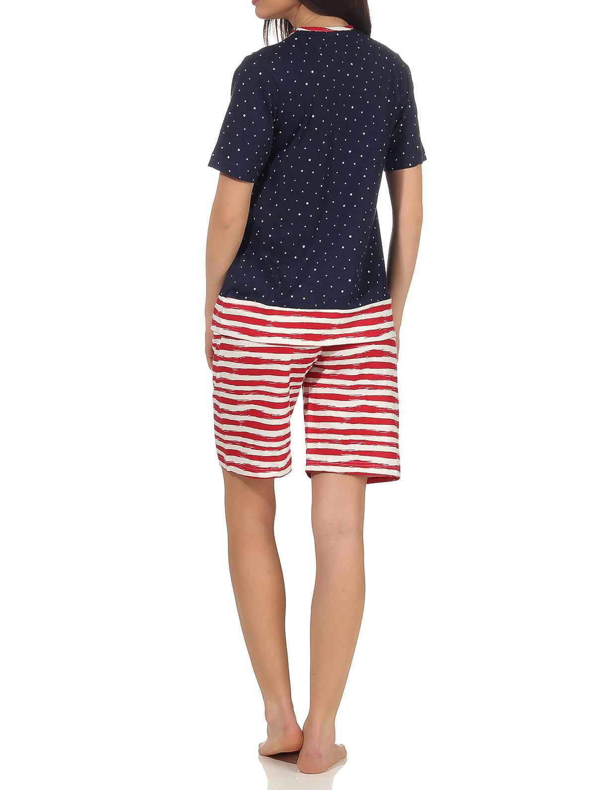 Maritimer Damen Shorty Schlafanzug kurzarm, Hose maritim gestreift, Top in Tupfen Look - 102 205 90 947 Maritimer Damen Shorty Schlafanzug kurzarm, Hose maritim gestreift, Top in Tupfen Look