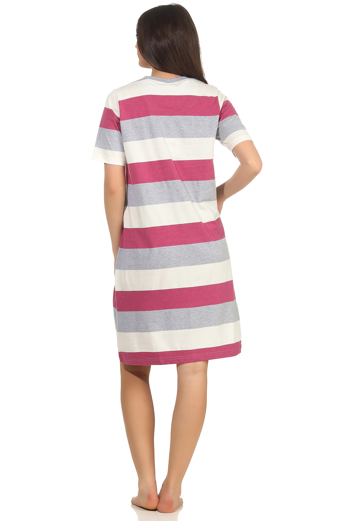 Damen Nachthemd kurzarm mit Block Streifen – Querstreifen - auch in Übergrössen bis 60/62