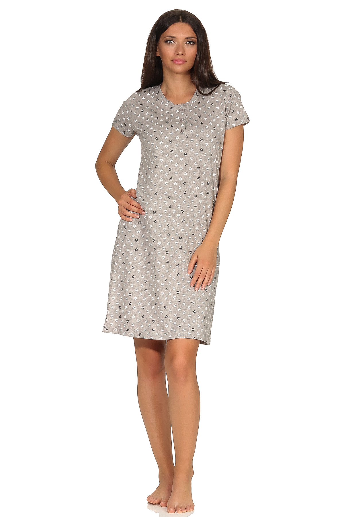 Damen Nachthemd kurzarm in lässigen minimal Herz Alloverprint Design – 102 214 90 904