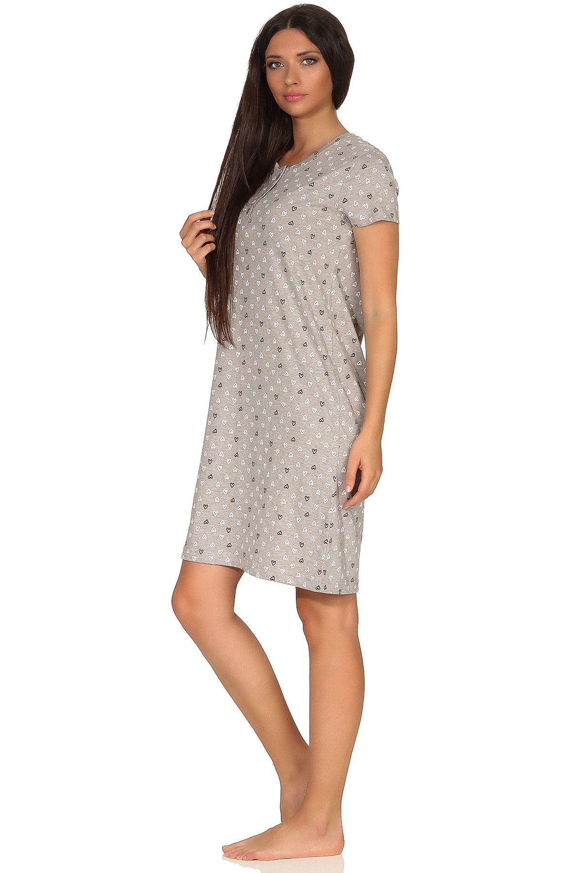 Damen Nachthemd kurzarm in lässigen minimal Herz Alloverprint Design – 102 214 90 904