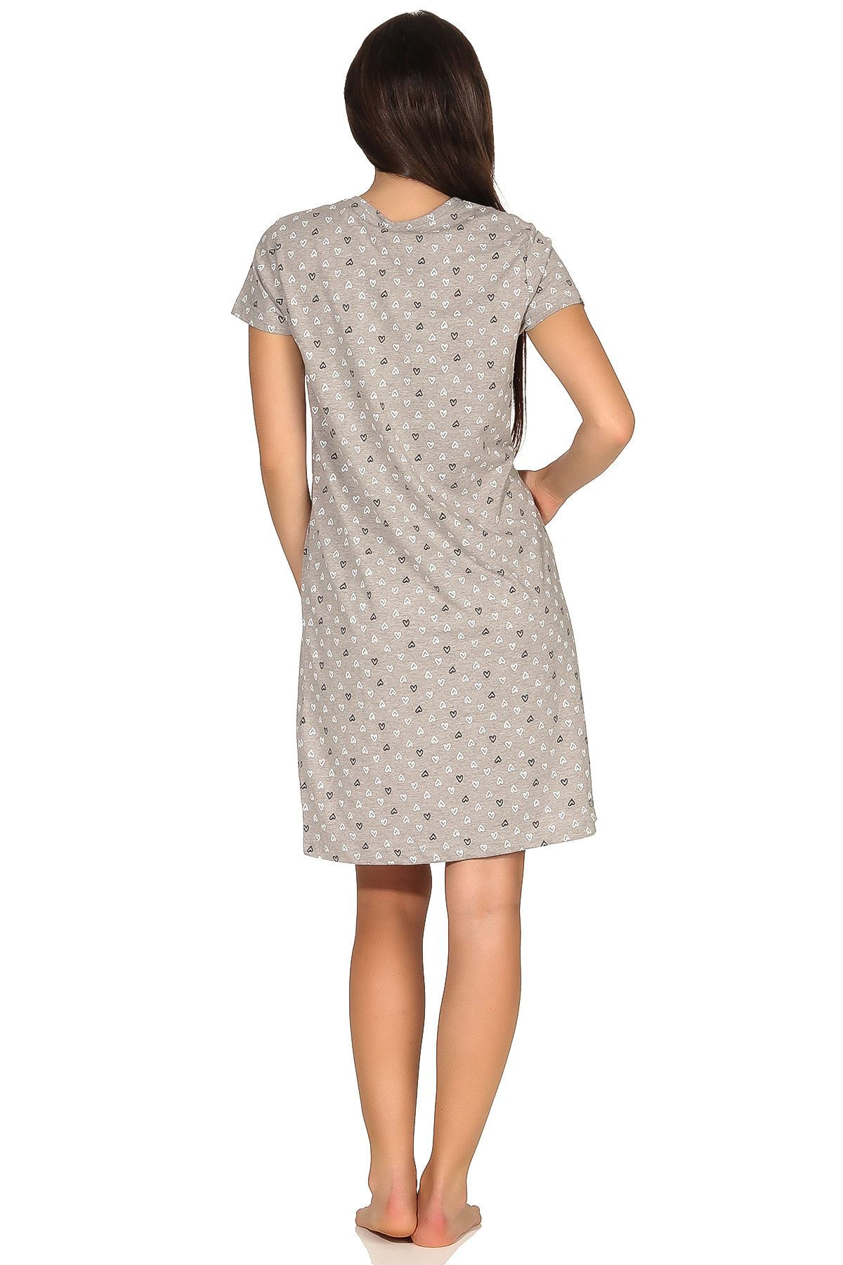 Damen Nachthemd kurzarm in lässigen minimal Herz Alloverprint Design – 102 214 90 904