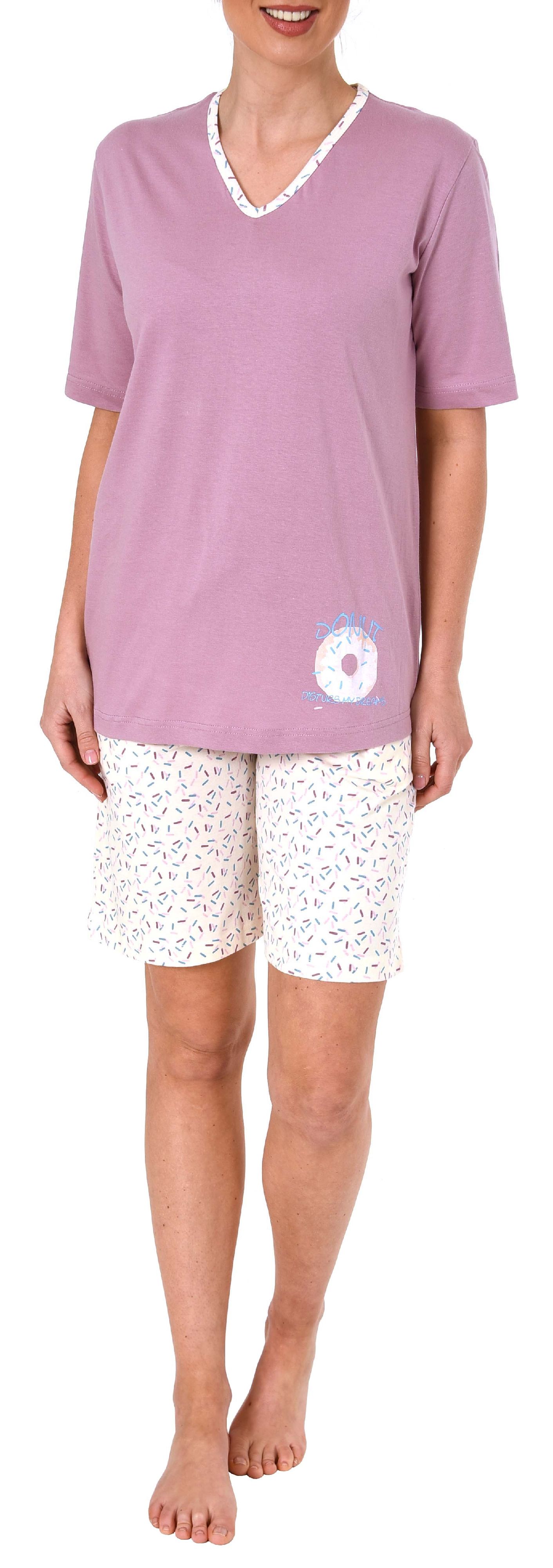 Süsser Damen Shorty-Pyjama Schlafanzug kurzarm mit Donut als Motiv - 63863 Süsser Damen Shorty-Pyjama Schlafanzug kurzarm mit Donut als Motiv - 63863