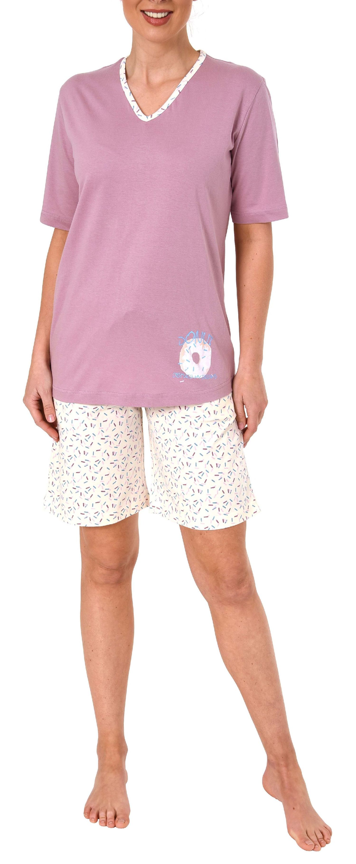 Süsser Damen Shorty-Pyjama Schlafanzug kurzarm mit Donut als Motiv - 63863 Süsser Damen Shorty-Pyjama Schlafanzug kurzarm mit Donut als Motiv - 63863