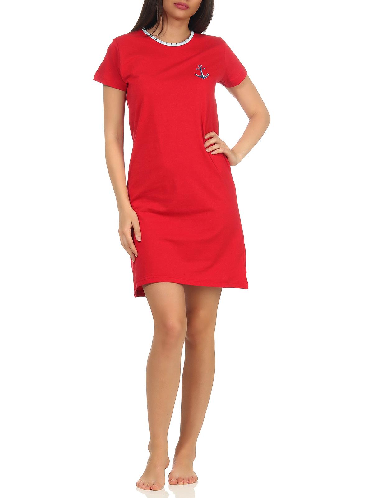 Damen Nachthemd kurzarm im maritimen Look und mit Ankermotiv 64244