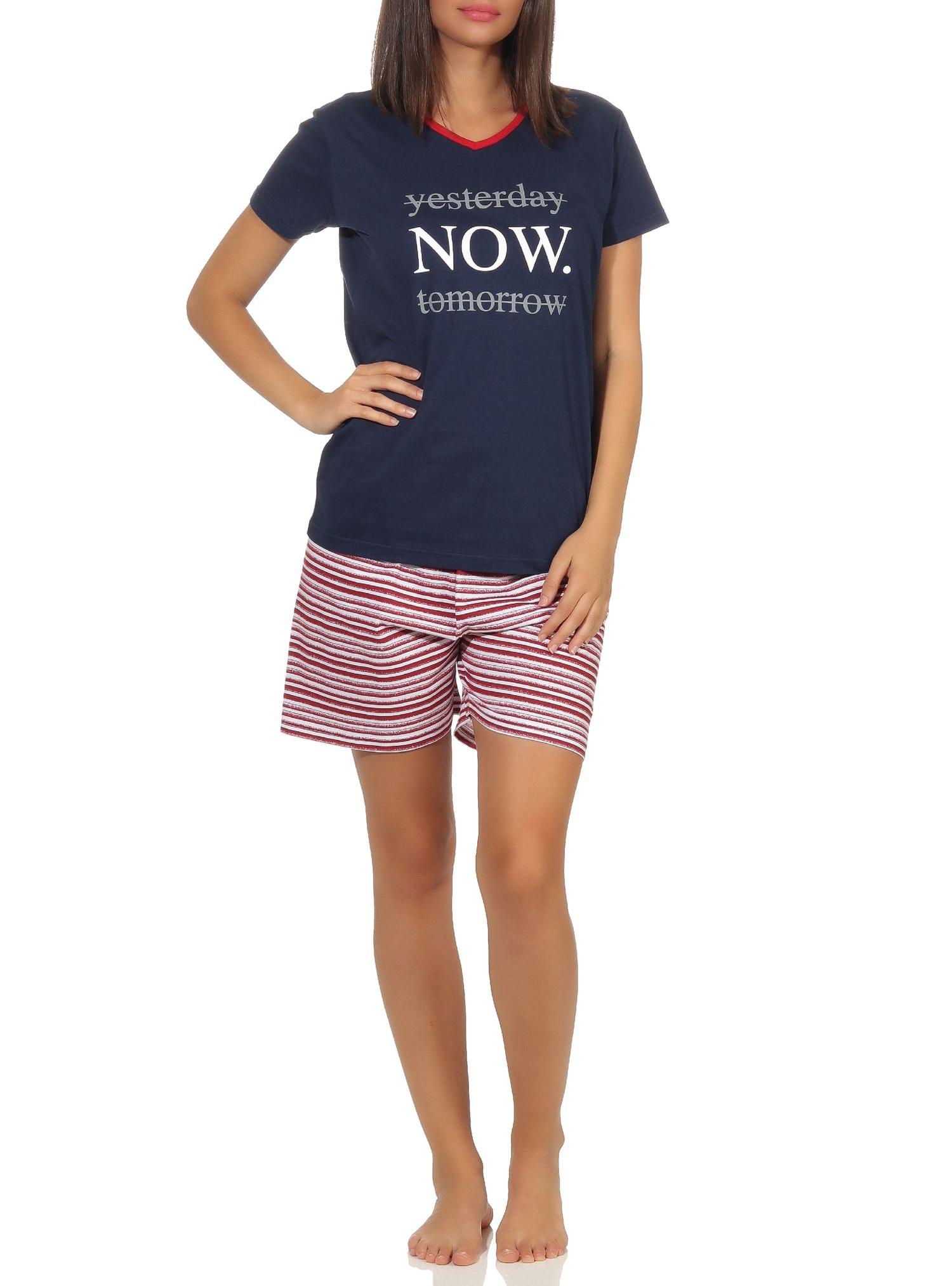 Damen Shorty Pyjama Schlafanzug kurzarm im maritimen Streifen Look 64228 Damen Shorty Pyjama Schlafanzug kurzarm im maritimen Streifen Look 64228