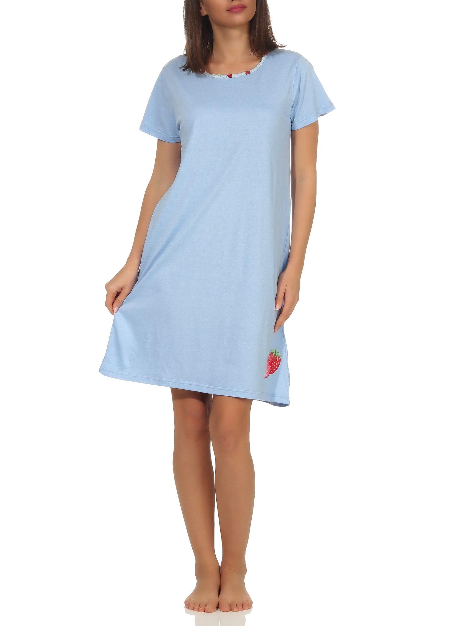 Damen Nachthemd kurzarm mit süssen Erdbeeren Motiv 64234 Damen Nachthemd kurzarm mit süssen Erdbeeren Motiv 64234