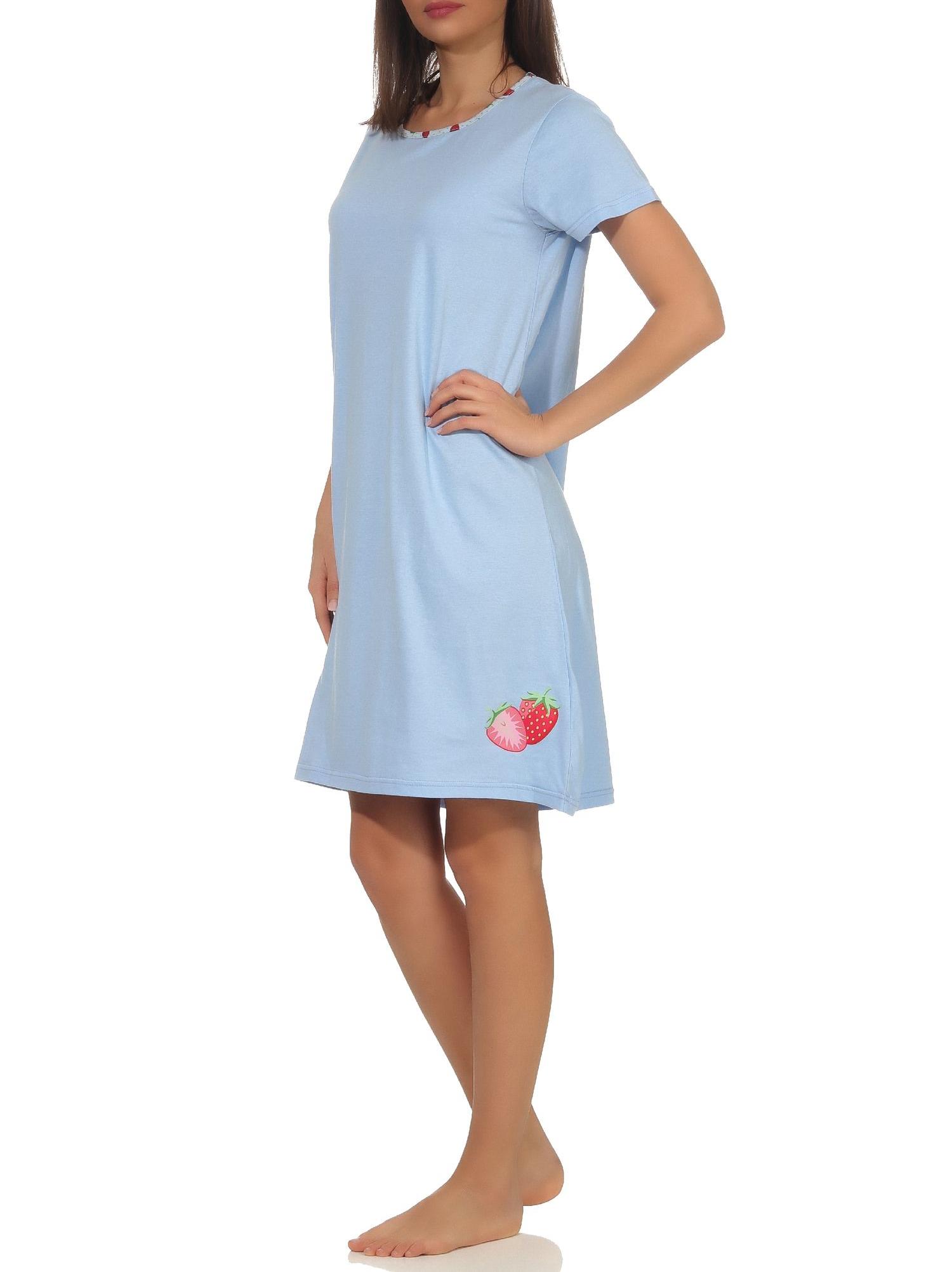 Damen Nachthemd kurzarm mit süssen Erdrosan Motiv 64234 Damen Nachthemd kurzarm mit süssen Erdbeeren Motiv 64234