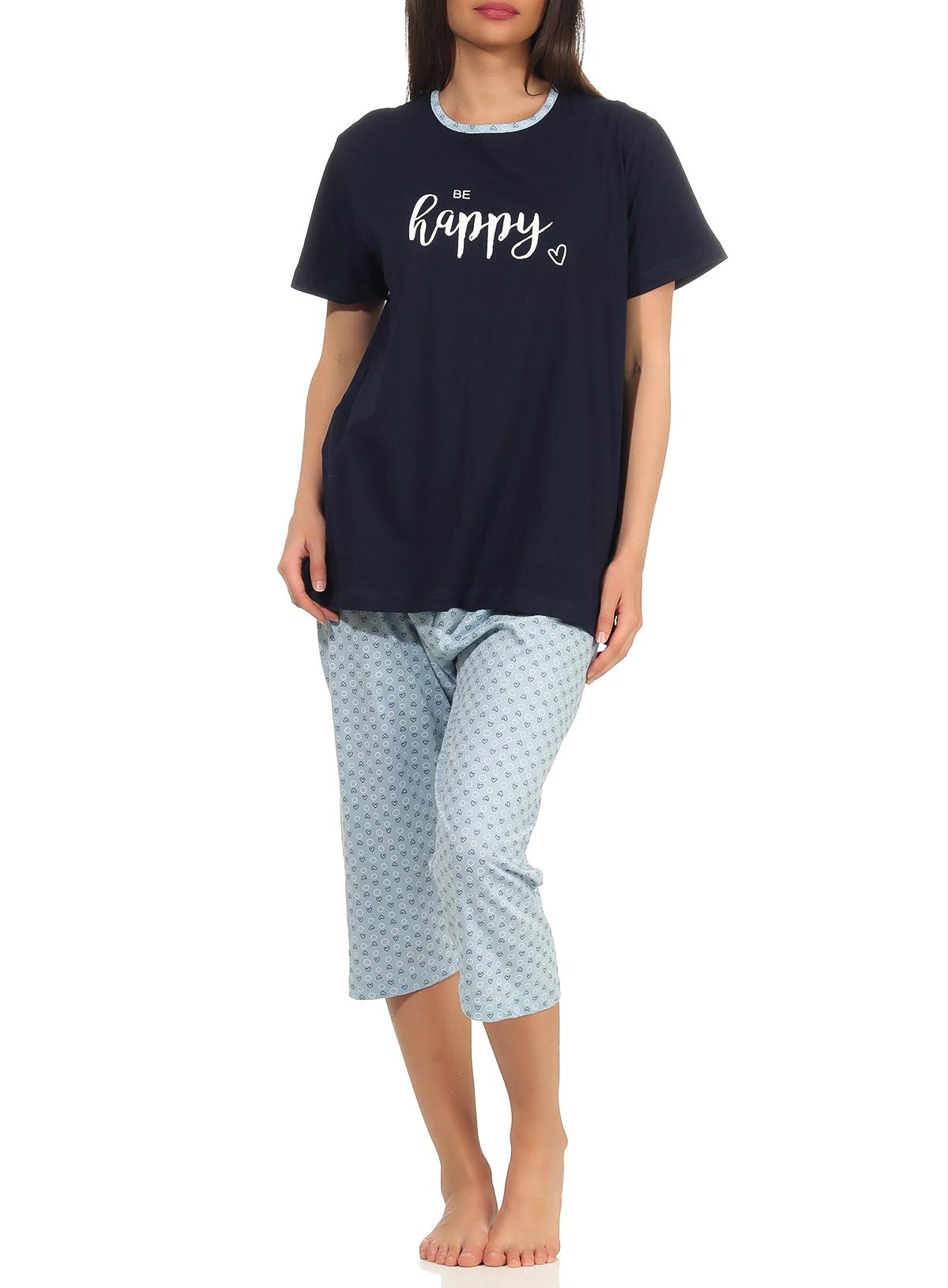 Damen Capri Pyjama Schlafanzug kurzarm in toller Herz-Punkte-Tupfen Optik 64237
