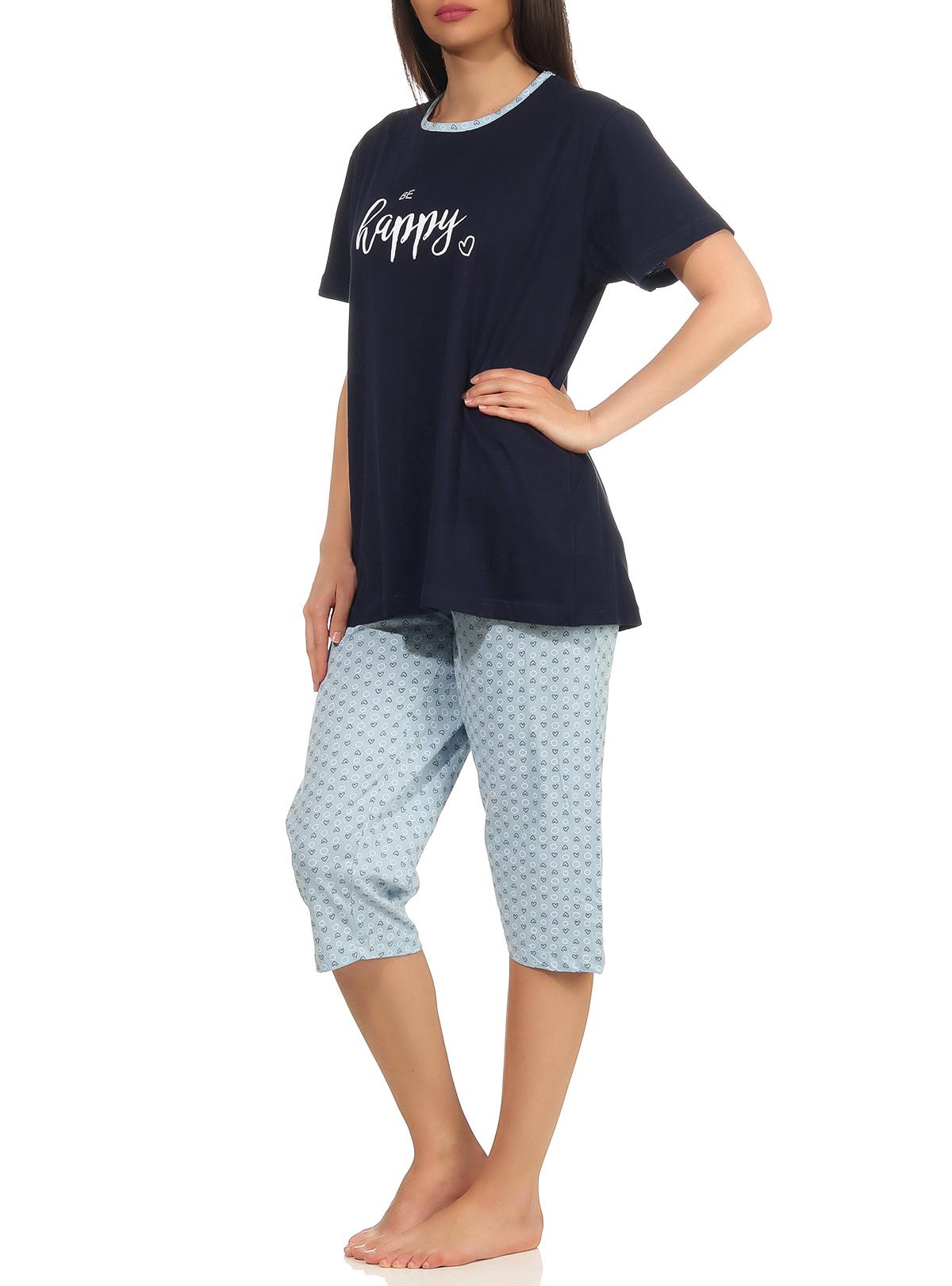 Damen Capri Pyjama Schlafanzug kurzarm in toller Herz-Punkte-Tupfen Optik 64237