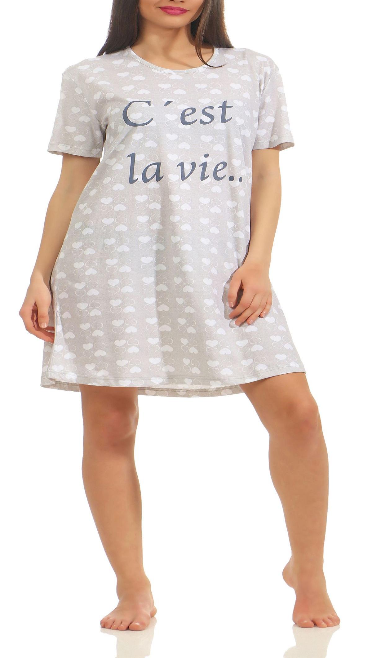 Süsses Damen Nachthemd Bigshirt kurzarm mit tollen Herz Alloverdruck 62820