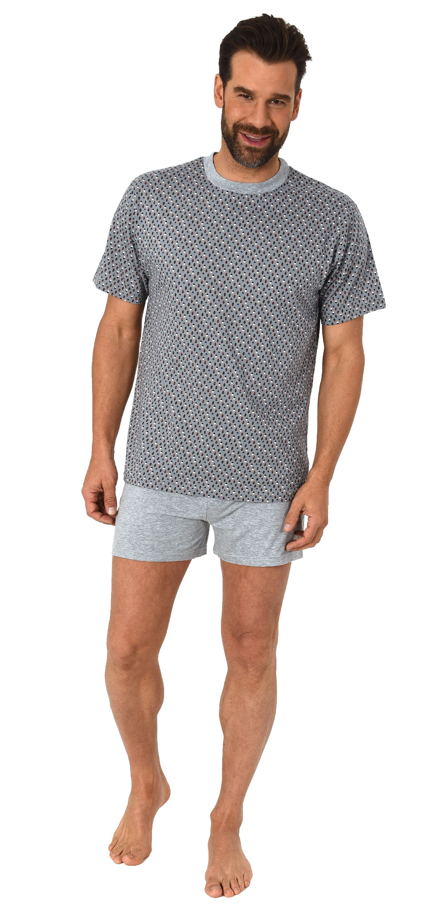 Eleganter Herren Pyjama Shorty Schlafanzug kurzarm mit edlen minimal Print  64216