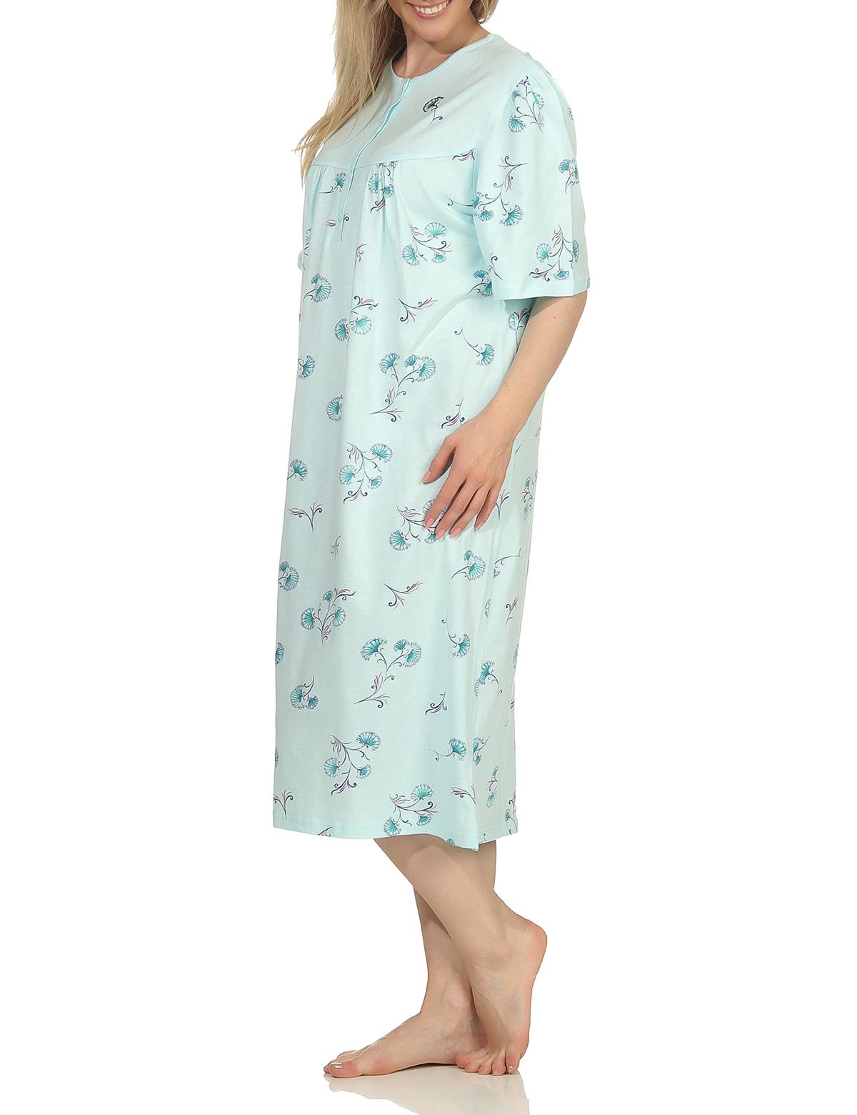 Damen Nachthemd kurzarm mit 105 cm Länge und Kopfleiste am Hals - 65272
