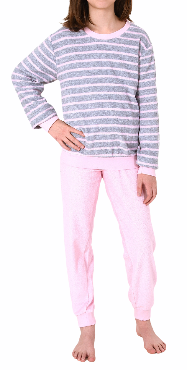 Mädchen Frottee Pyjama langarm mit Bündchen Schlafanzug mit Herz - Motiv - 65498