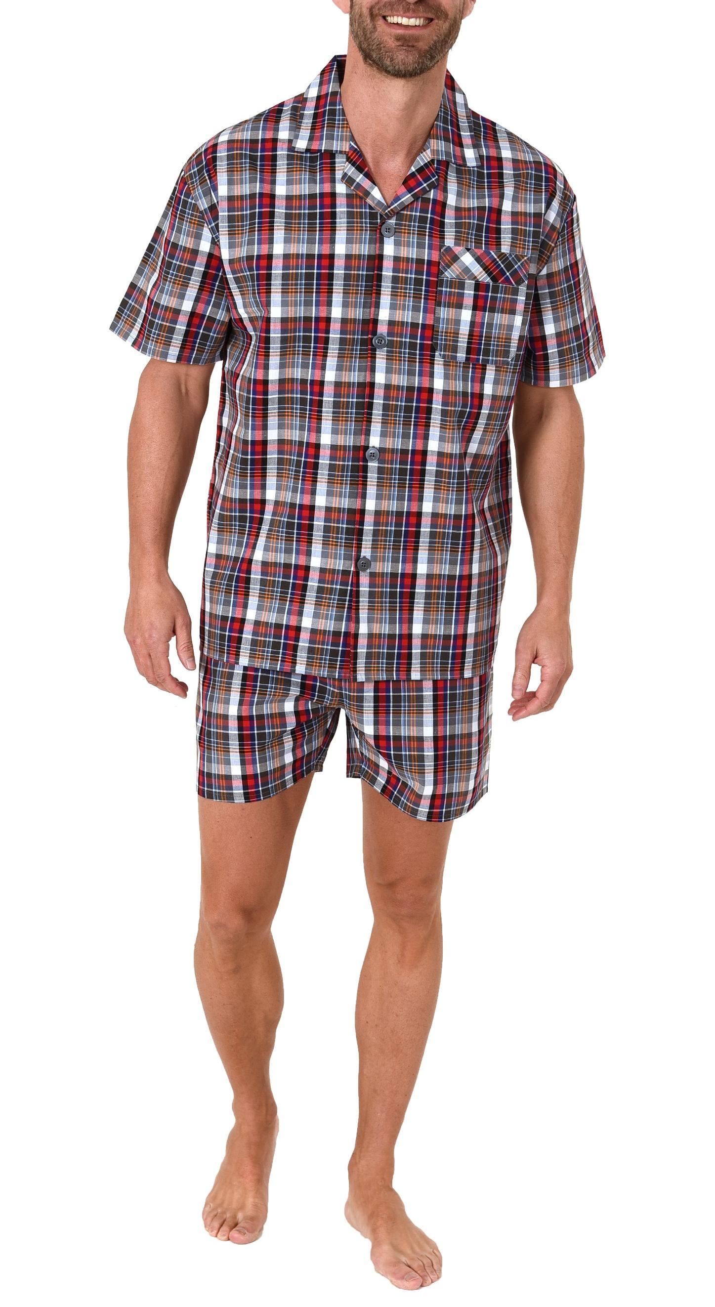 Edler Herren Pyjama Shorty kurzarm Schlafanzug gewebt zum Knöpfen im Karo Design - 65345 Edler Herren Pyjama Shorty kurzarm Schlafanzug gewebt zum Knöpfen im Karo Design - 65345