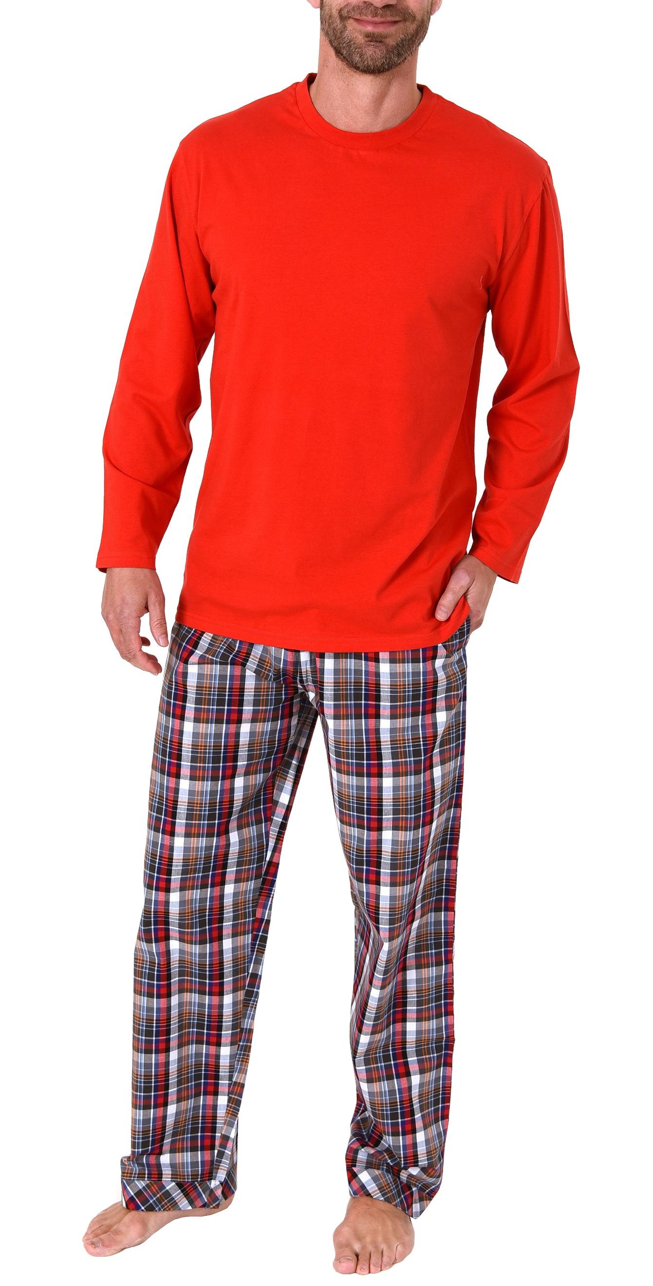 Lässiger Herren Pyjama langarm Schlafanzug mit karierter Webhose - 65348 Herren Pyjama langarm Schlafanzug mit karierter Webhose - 65348