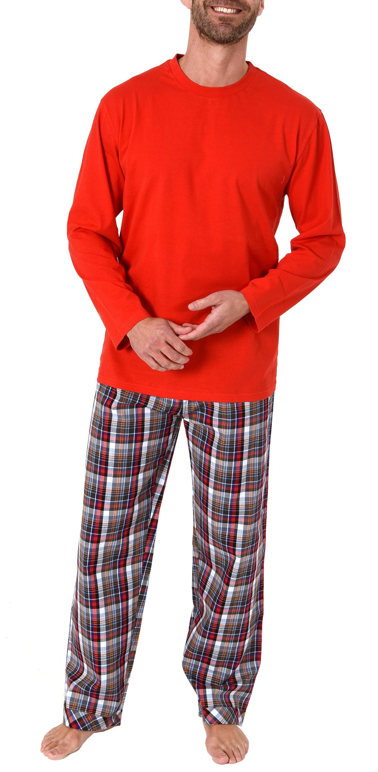 Herren Pyjama langarm Schlafanzug mit karierter Webhose - 65348