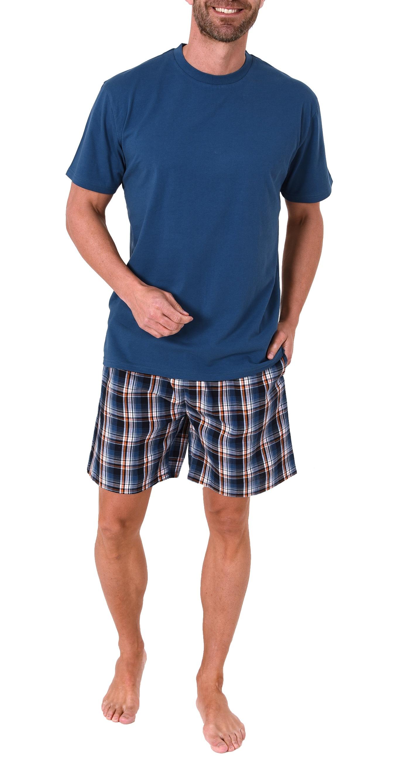 Herren Pyjama Shorty Schlafanzug kurzarm mit karierter Webshorts  - 65349