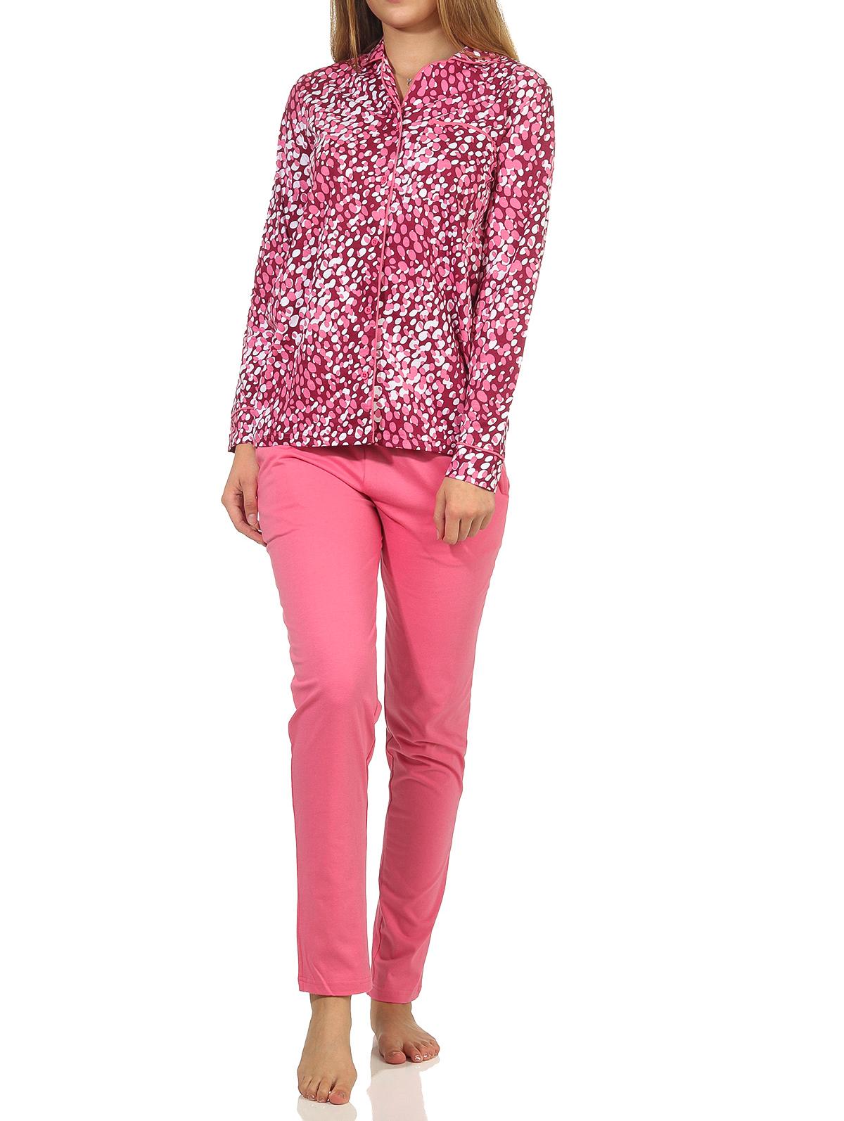 Eleganter Damen Pyjama langarm Schlafanzug zum durchknöpfen in Tupfen Optik - 202 201 90 462 Eleganter Damen Pyjama langarm Schlafanzug zum durchknöpfen in Tupfen Optik