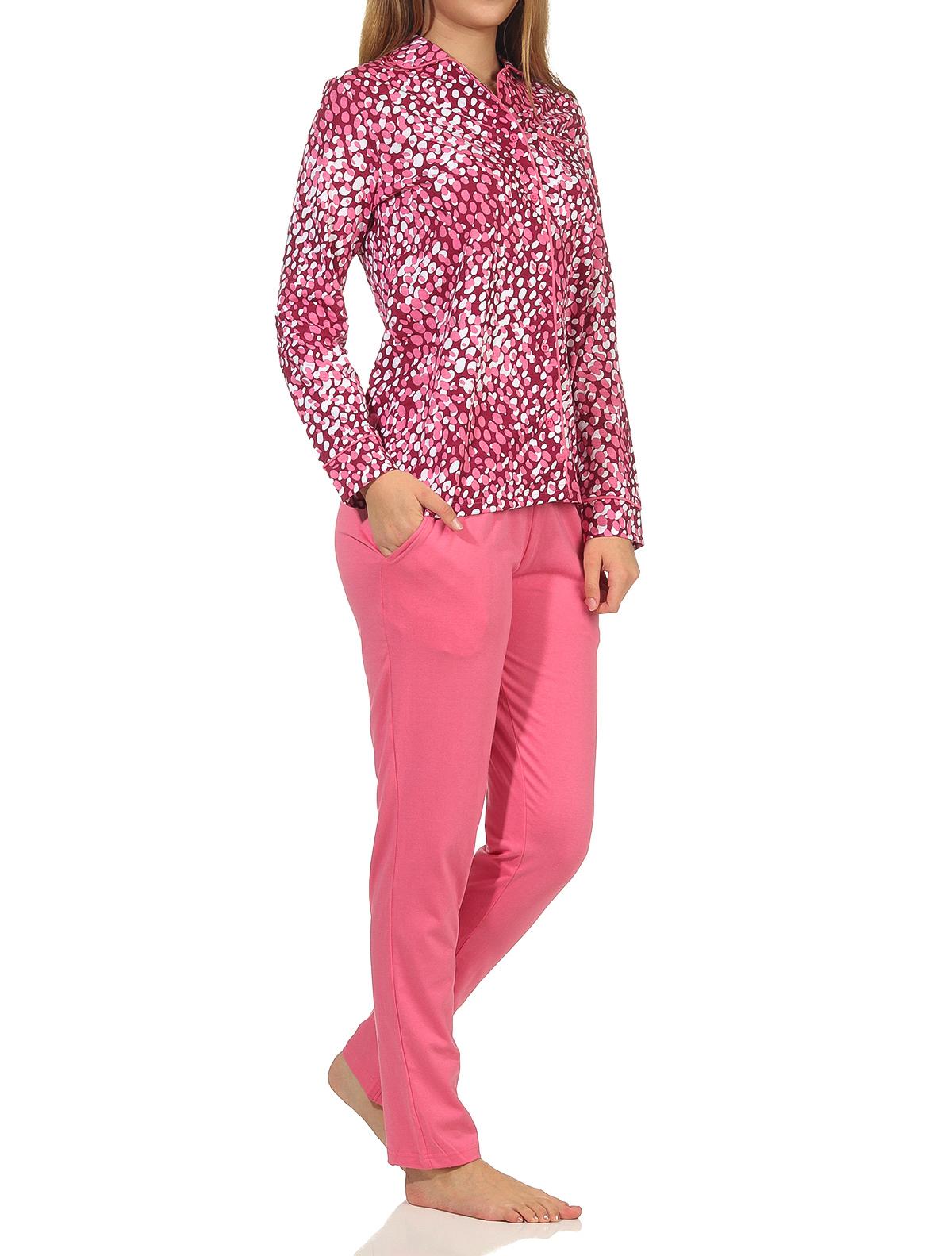 Eleganter Damen Pyjama langarm Schlafanzug zum durchknöpfen in Tupfen Optik - 202 201 90 462 Eleganter Damen Pyjama langarm Schlafanzug zum durchknöpfen in Tupfen Optik