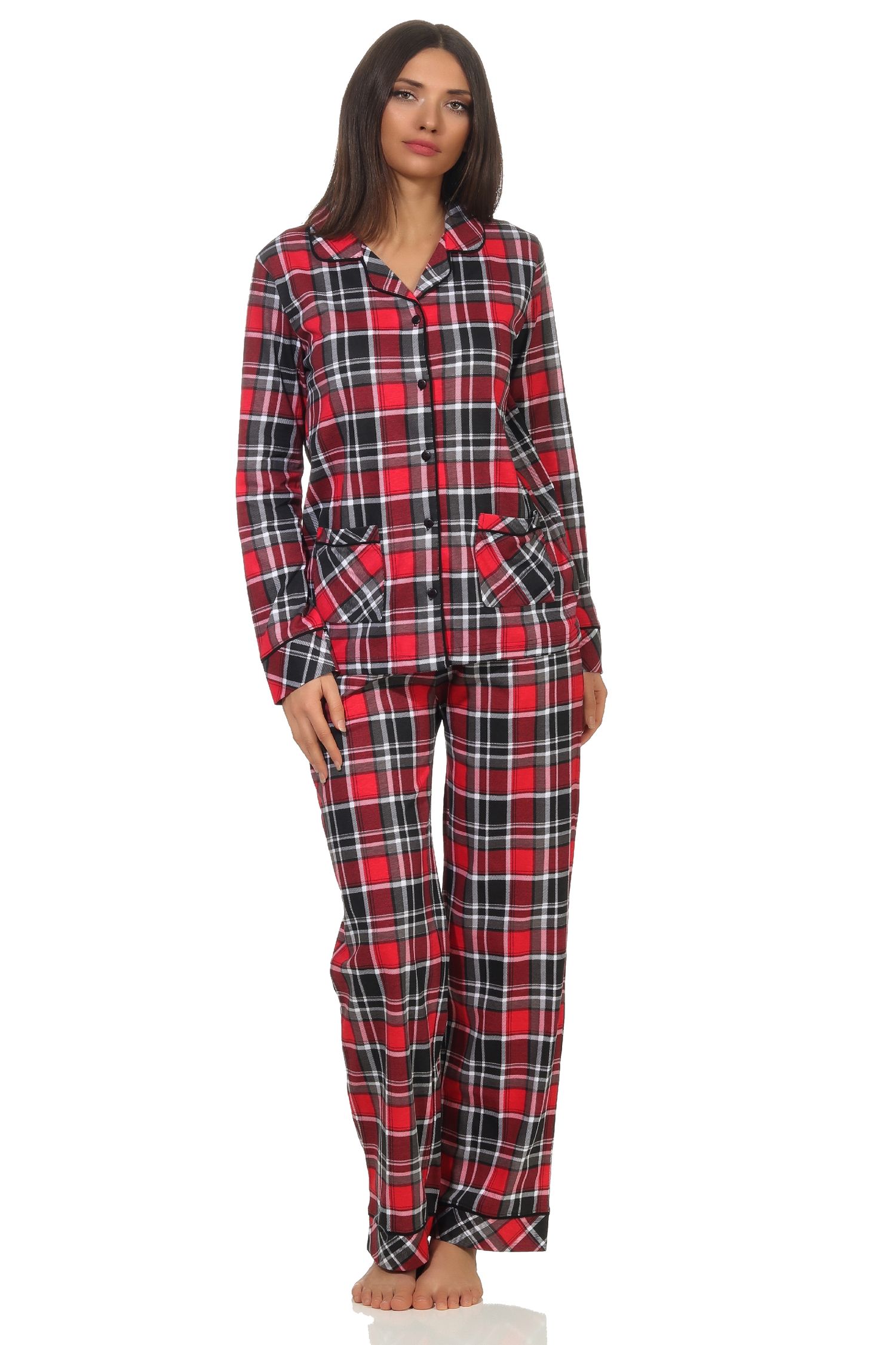 Damen Pyjama in Karo Optik zum durchknöpfen in Single Jersey Qualität - auch in Übergrößen