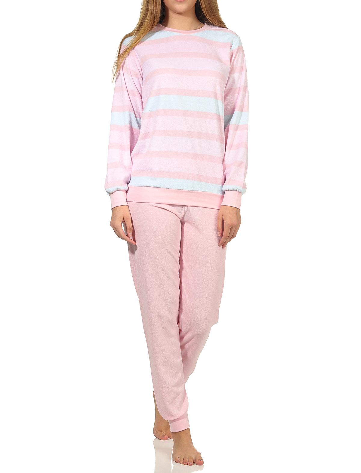 Damen Frottee Pyjama mit Bündchen in eleganter Ringeloptik - auch in Übergrössen - 202 235