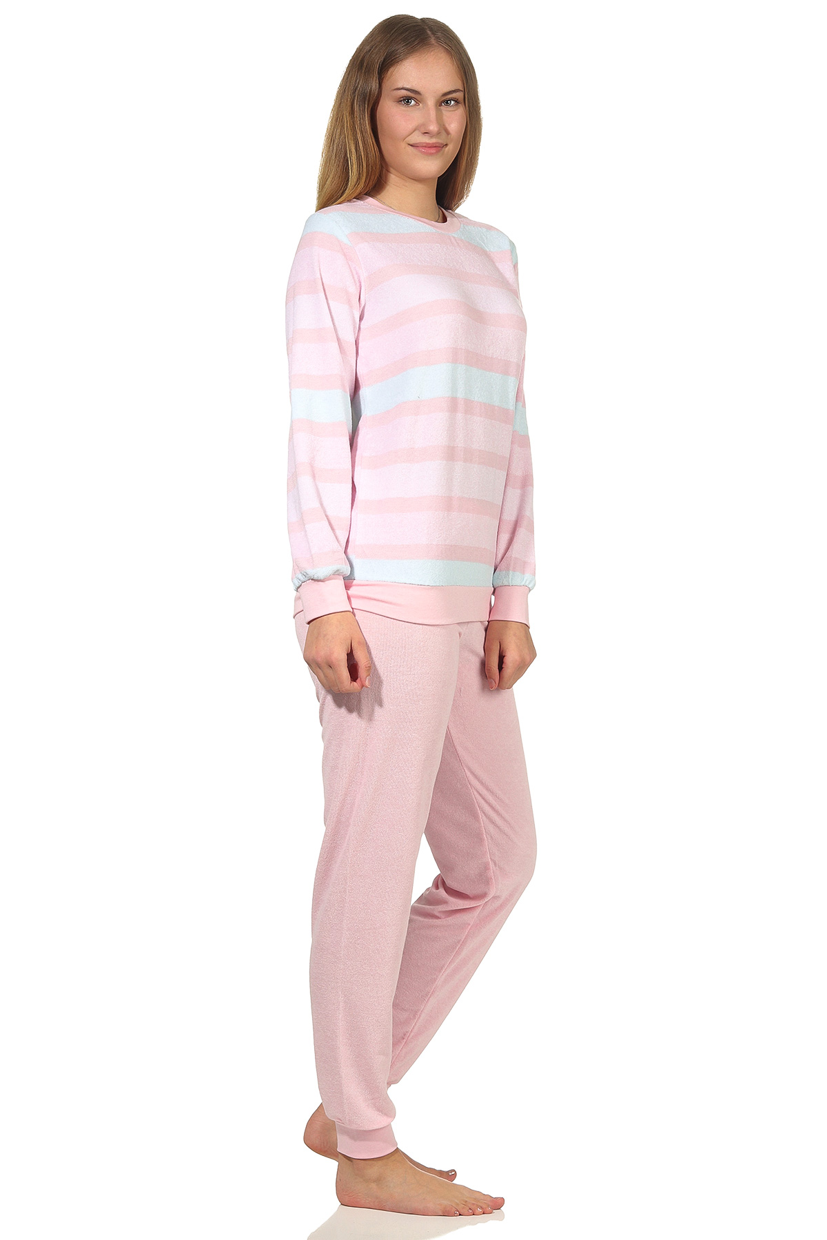Damen Frottee Pyjama mit Bündchen in eleganter Ringeloptik - auch in Übergrössen - 202 235