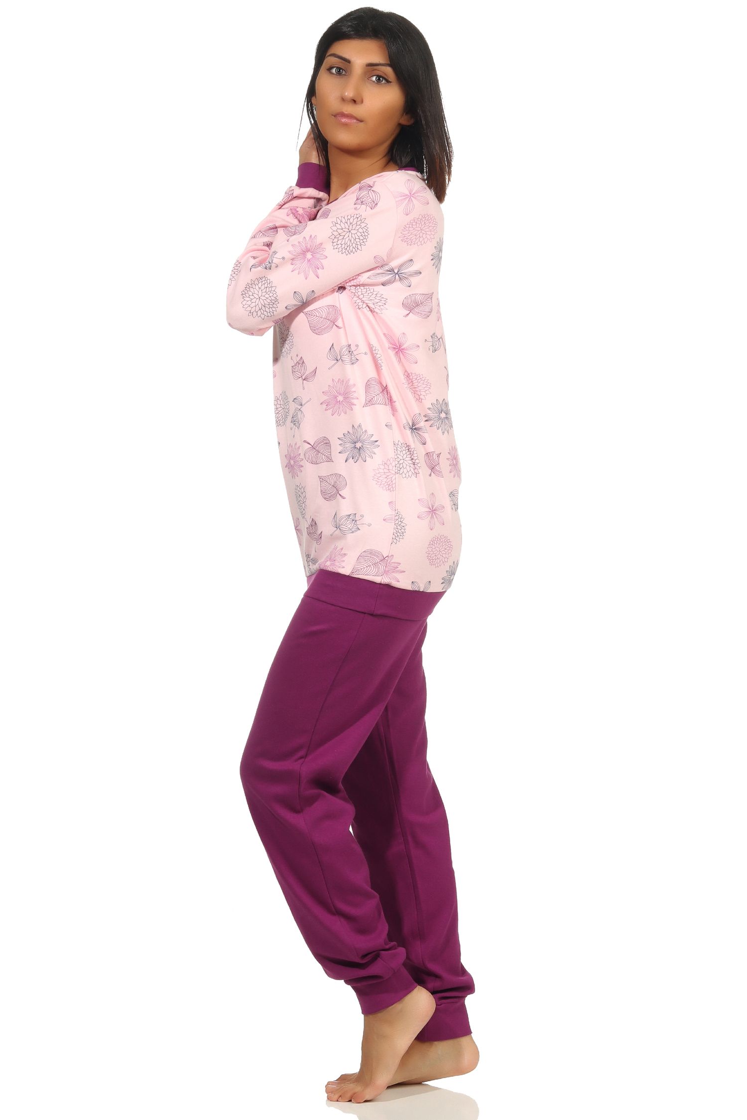 Edler Damen Interlock Pyjama lang mit Bündchen - auch in Übergrössen - 202 201 96 105