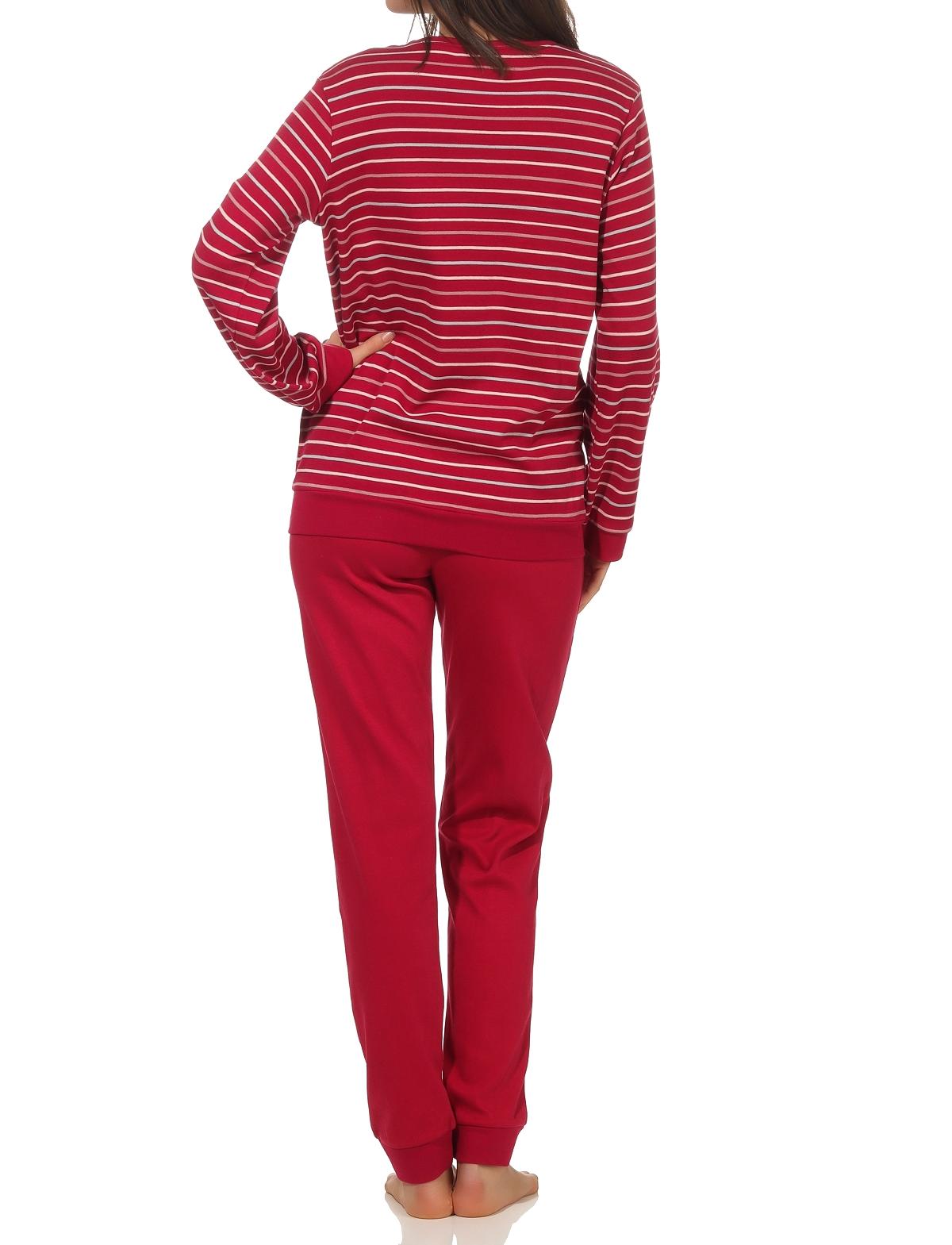 Kuscheliger Interlock Damen Pyjama Schlafanzug mit Bündchen in Ringel Optik - 202 96 225