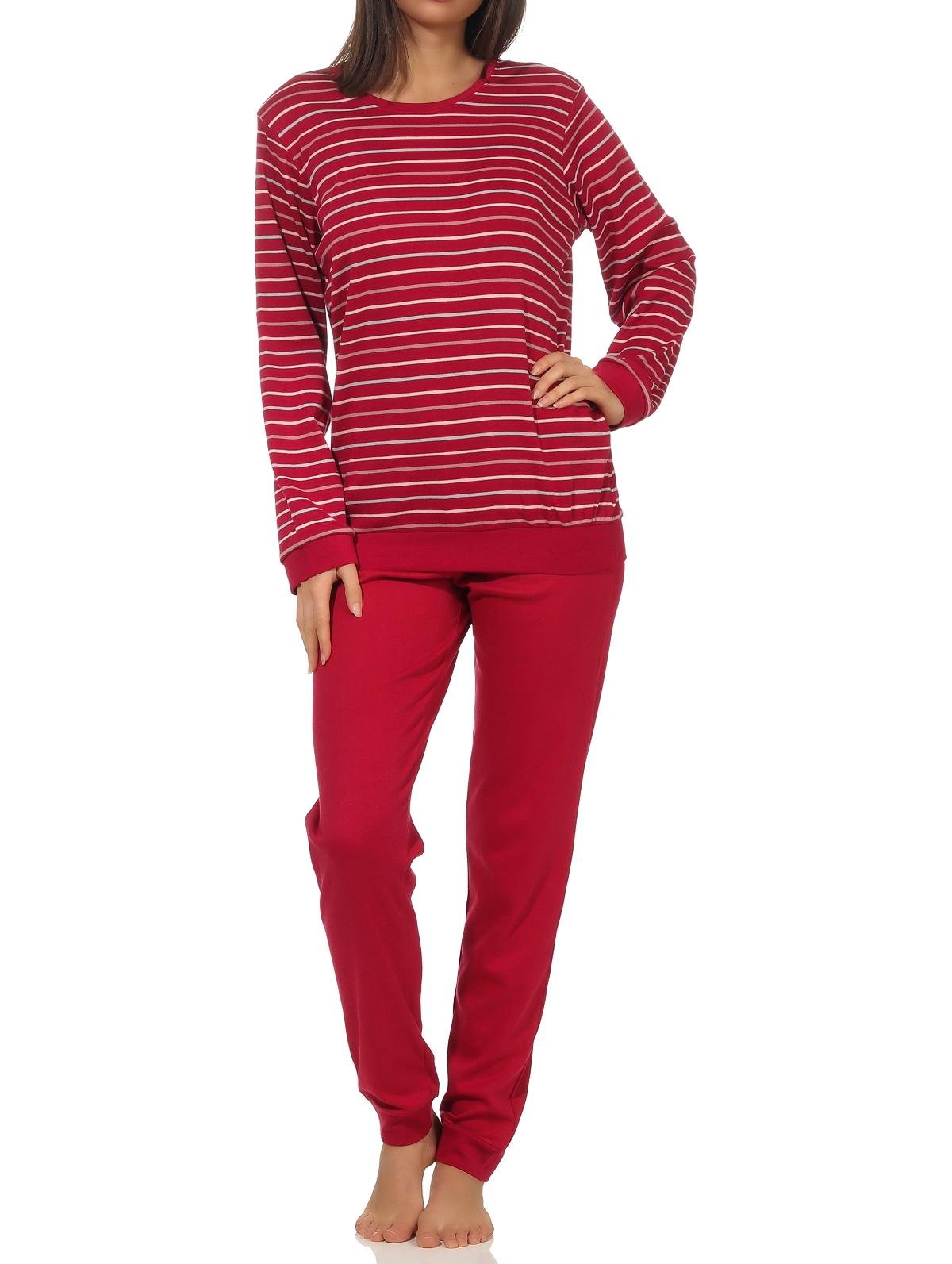 Kuscheliger Interlock Damen Pyjama Schlafanzug mit Bündchen in Ringel Optik - 202 96 225